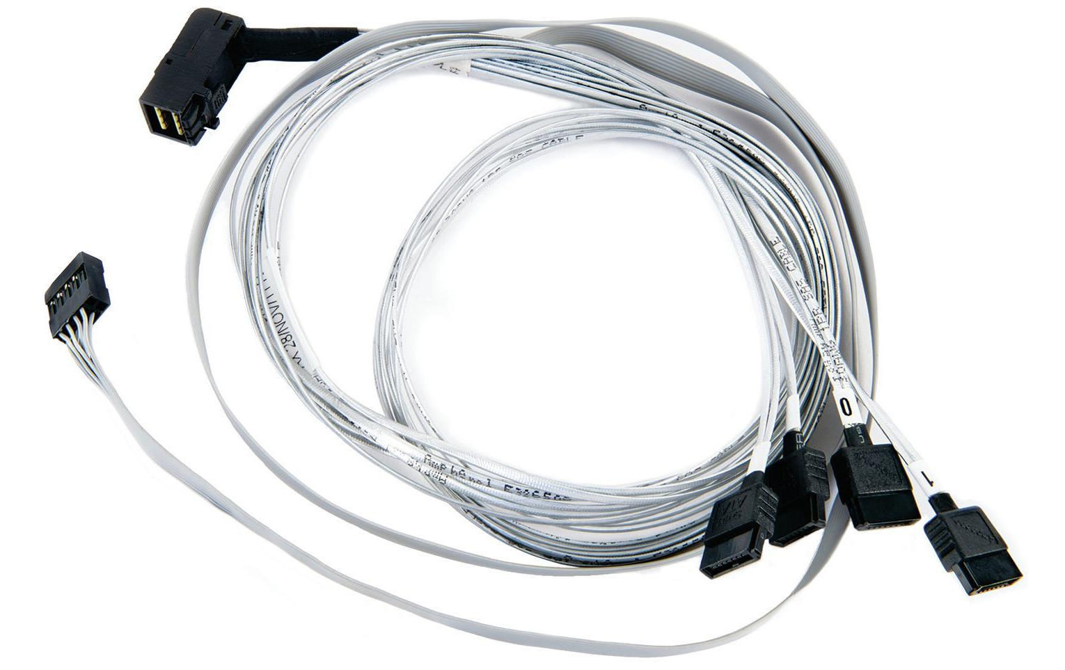 Adaptec HD-SAS Kabel: SFF-8643-4xSATA, 0.8m intern,mit Sideband,1 Stecker 90° gewinkelt