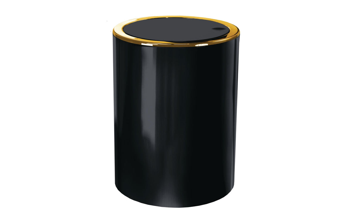 Kleine Wolke Schwingdeckeleimer Golden Clap ABS Kunststoff, 5 Liter, Schwarz/Gold