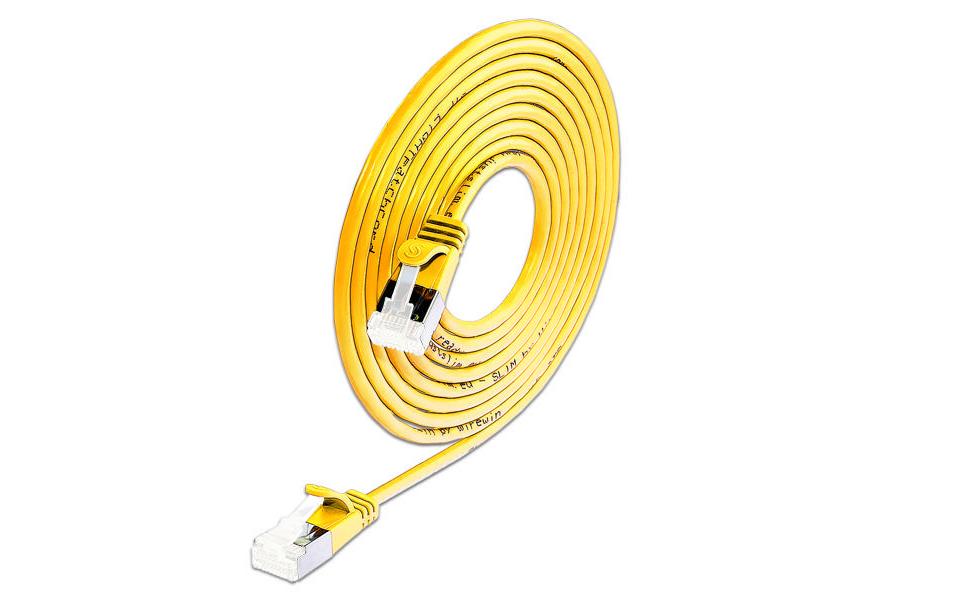 Slim Wirewin Patchkabel: U/FTP, 3.0m, gelb Cat.6A, LSOH, Klinke nicht brechbar, 3.8mm