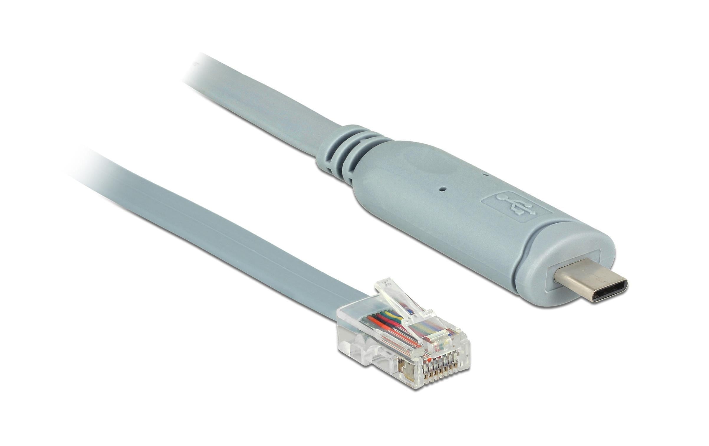 Delock USB-C zu RJ-45 Konsolenkabel, 1m RS-232, Kompatibel mit Cisco Geräten, grau