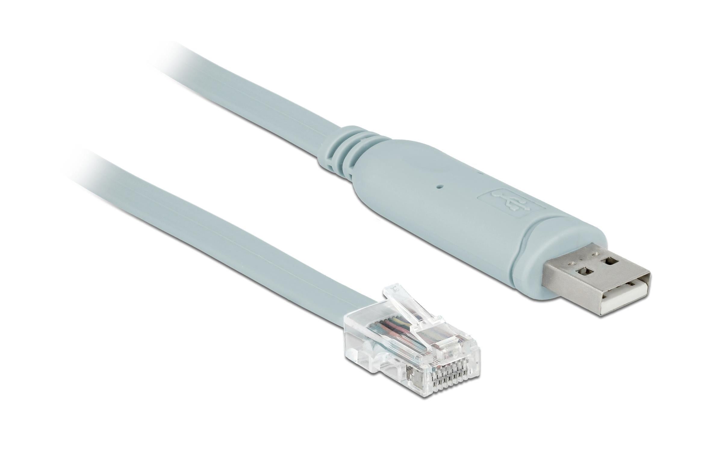 Delock USB zu RJ-45 Konsolenkabel, 1m RS-232, Kompatibel mit Cisco Geräten, grau