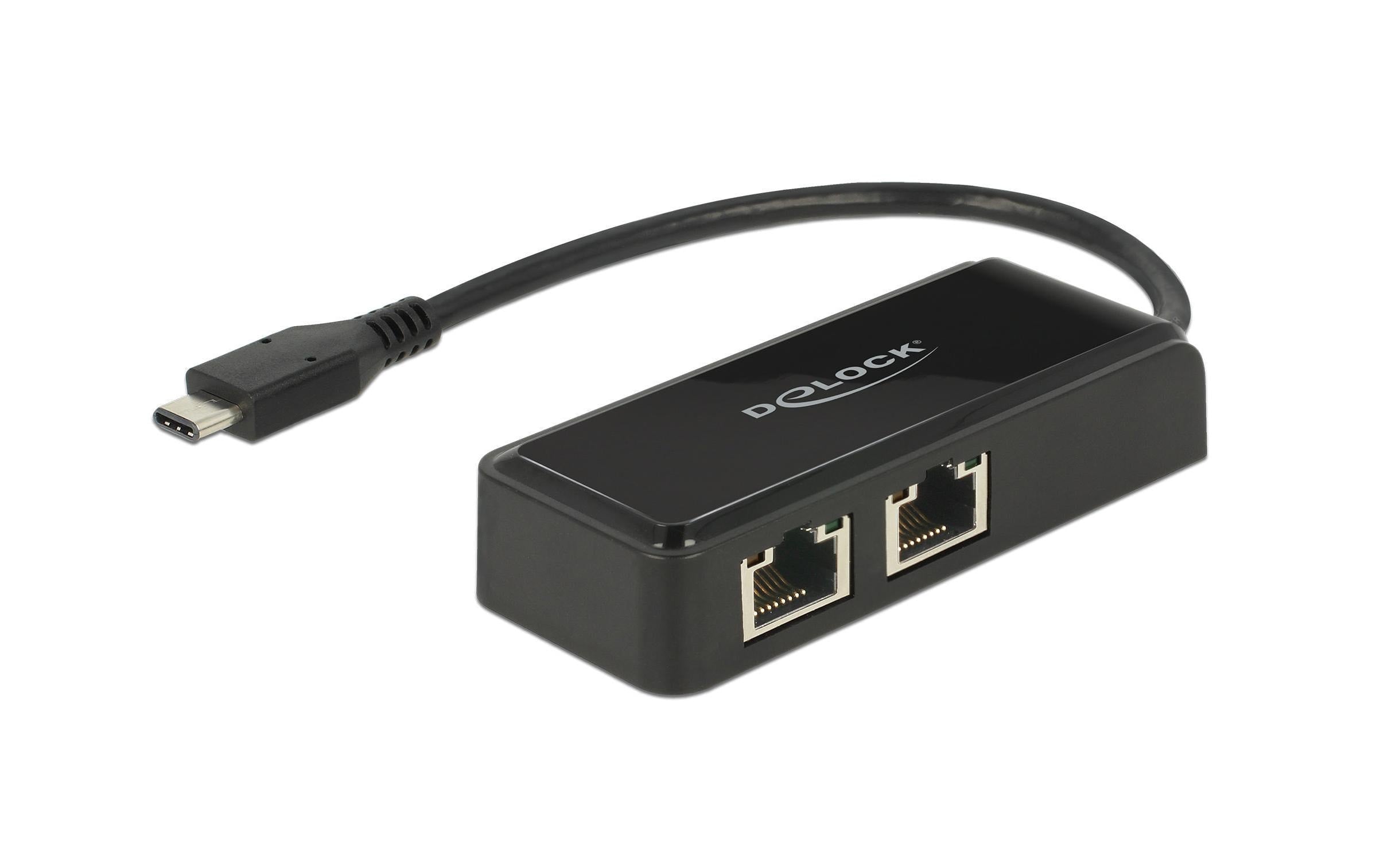 USB3.1 Netzwerkkarte Typ-C - 2x RJ45, 27cm für USB3.1 Geräte, 10/100/1000Mbps