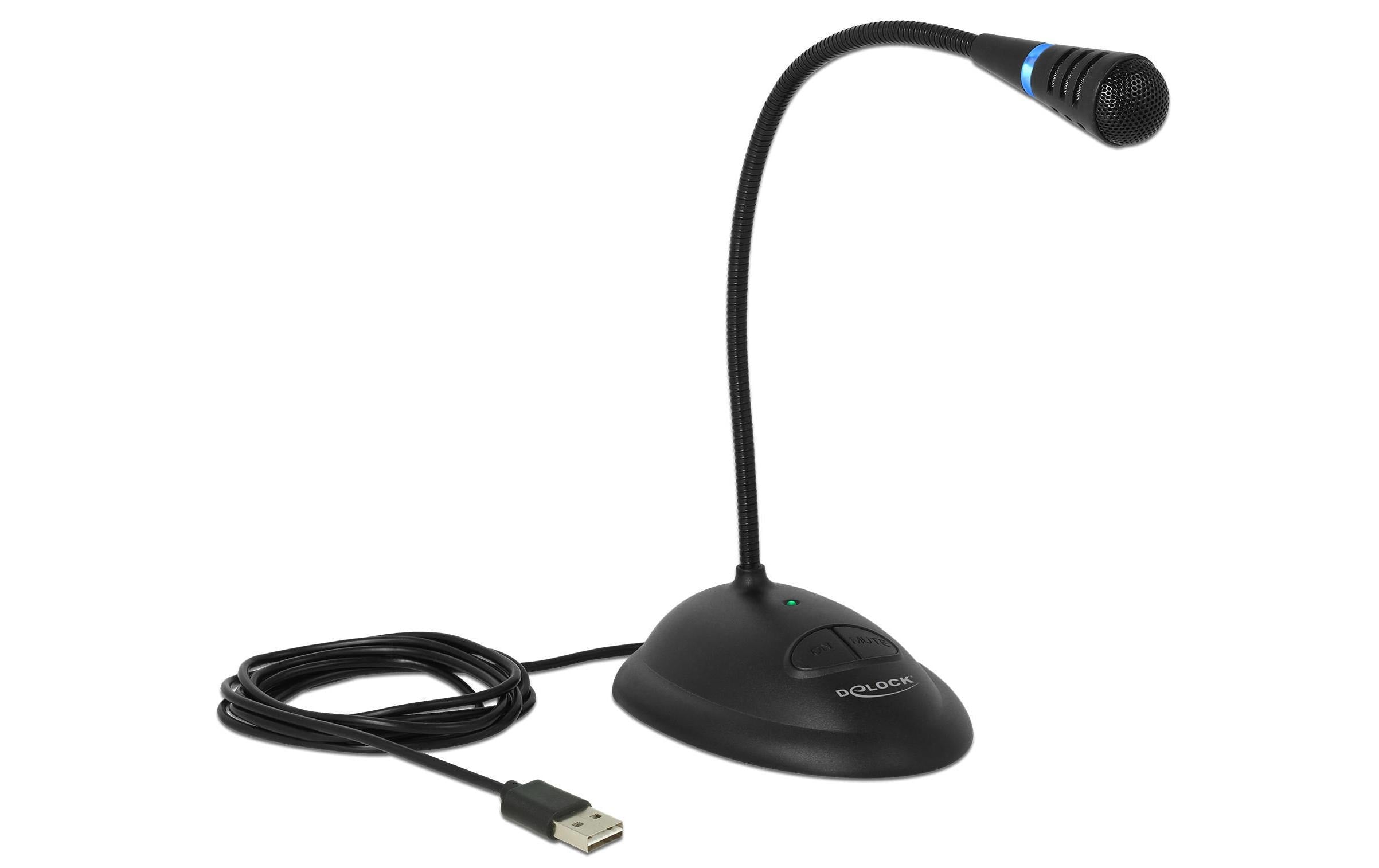Delock USB Microphon mit Mute+On/Off Taste 1.7m verdrehsicherers USB-Kabel