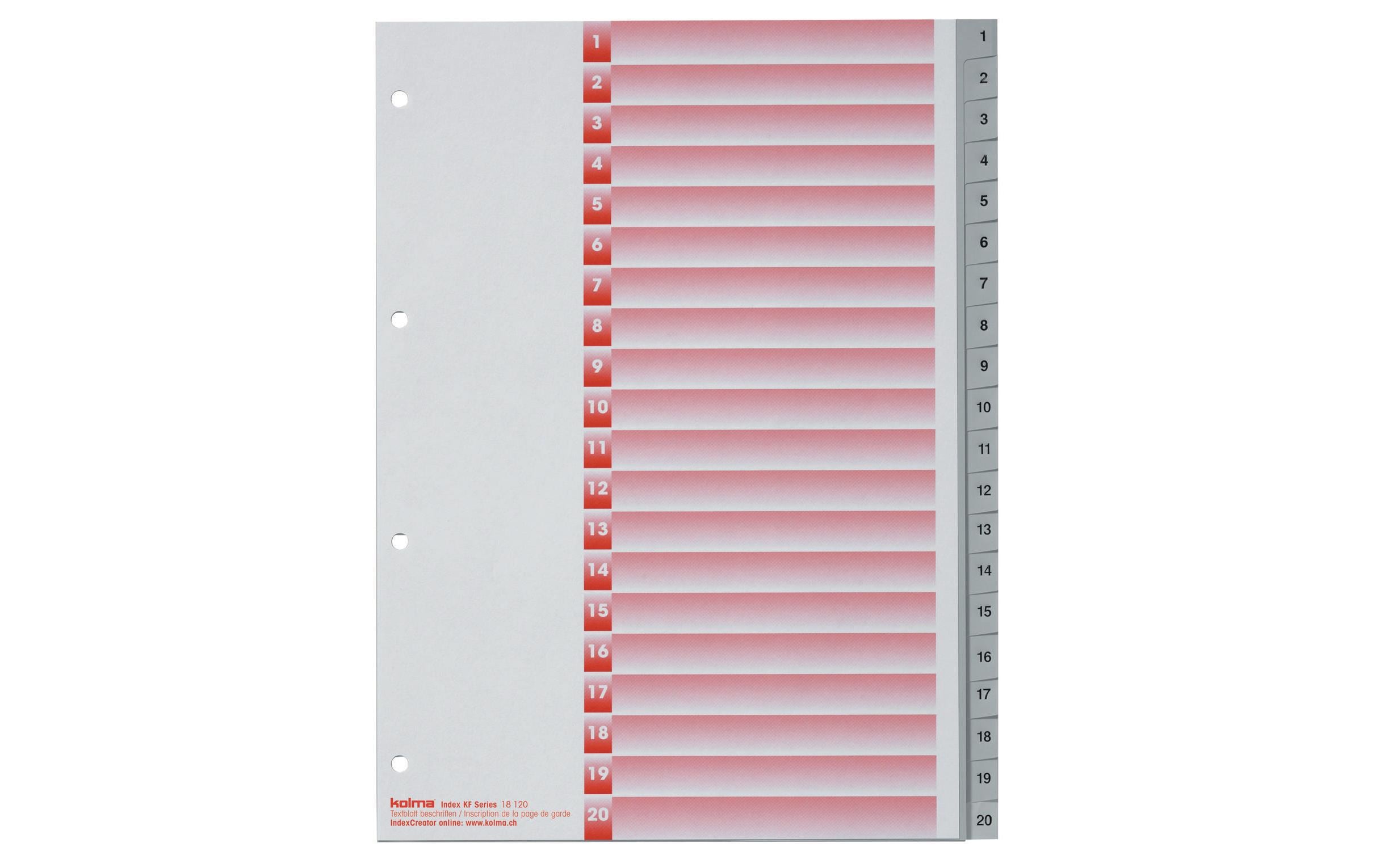 Kolma Register A4 KolmaFlex 1-20 20-teilig, grau