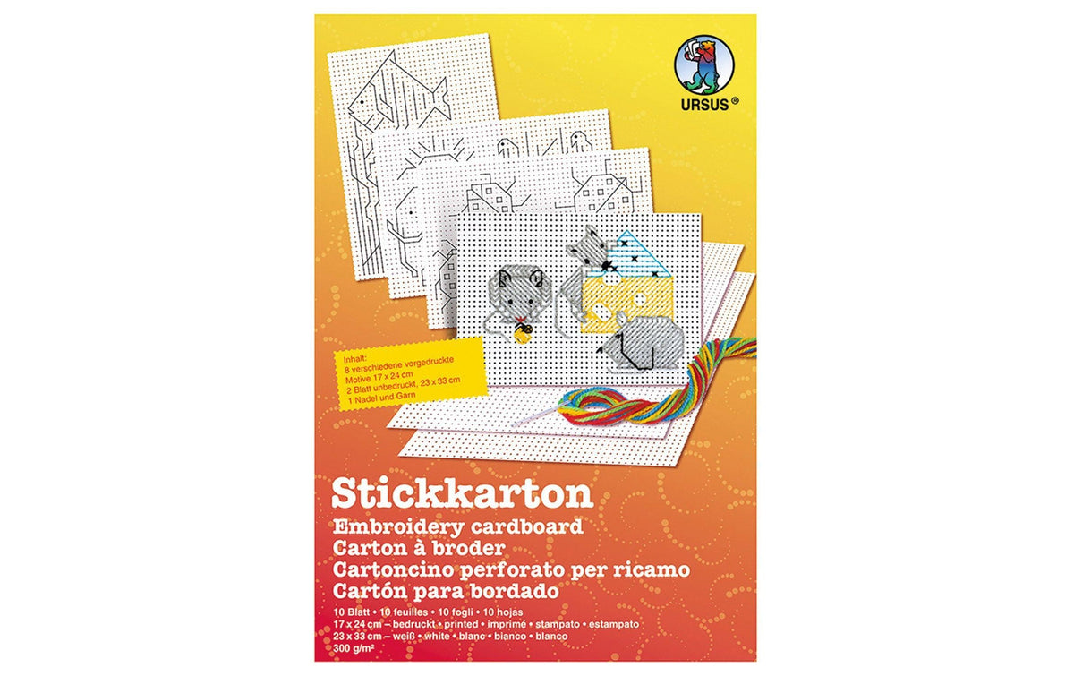 URSUS Stickkarton mit Motiv 300 g/m2 10 Blatt, 17 x 24 cm, inkl. Nadel und Garn