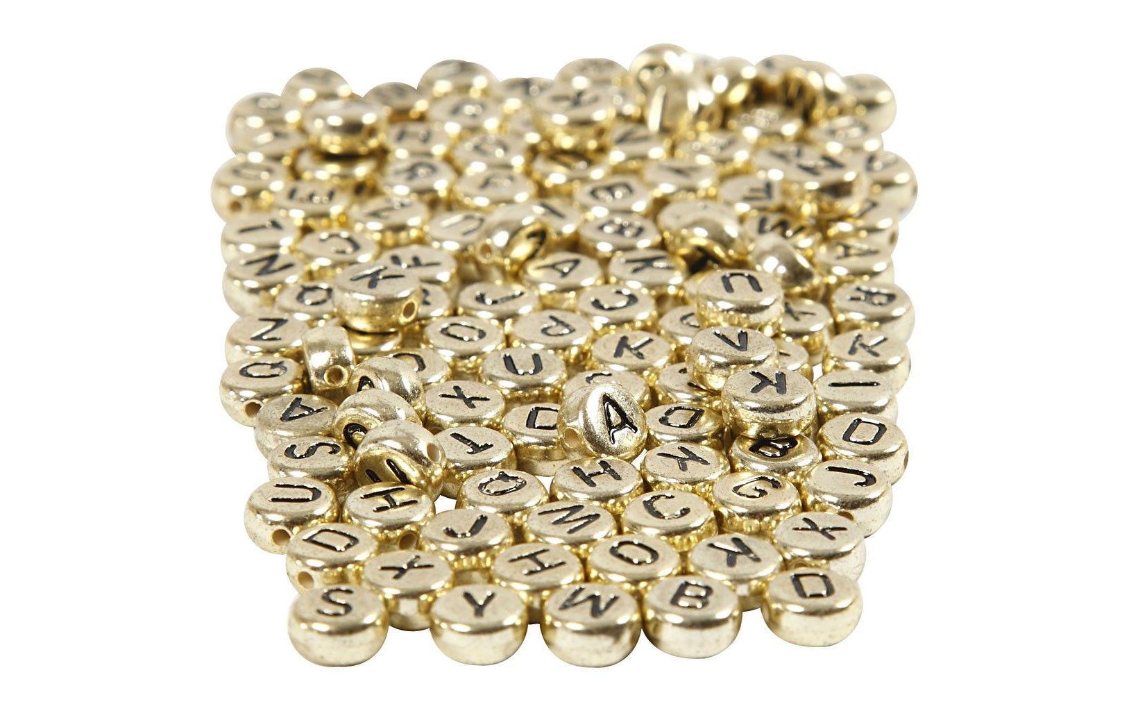 Creativ Company Buchstabenperlen gold, 7 mm, L-Grösse: 1.2 mm, 200 Stück