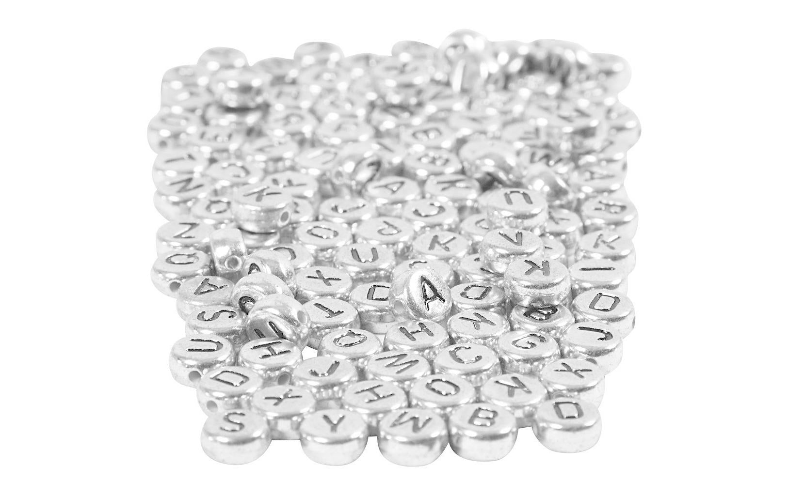 Creativ Company Buchstabenperlen silber, 7 mm, L-Grösse: 1.2 mm, 200 Stück