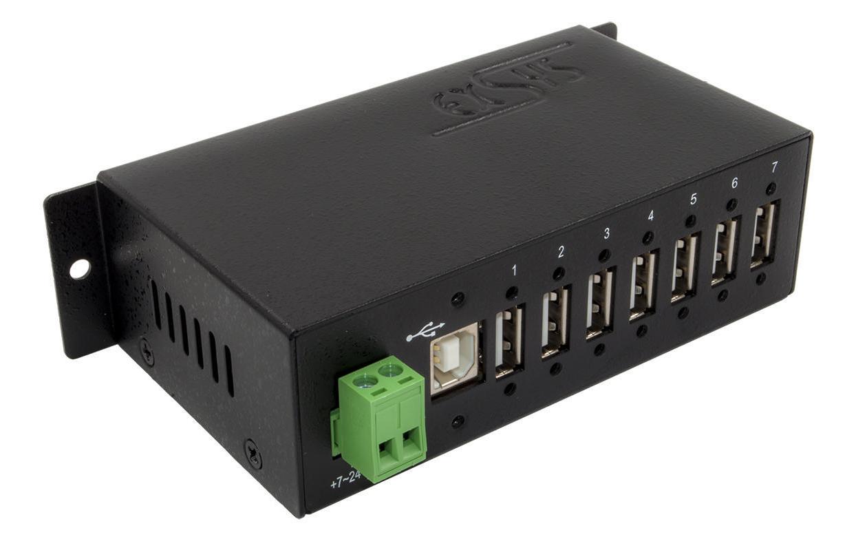 EXSYS EX-1177HMV, 7x USB 2.0, Metall, Din-Rail, verschraubbar