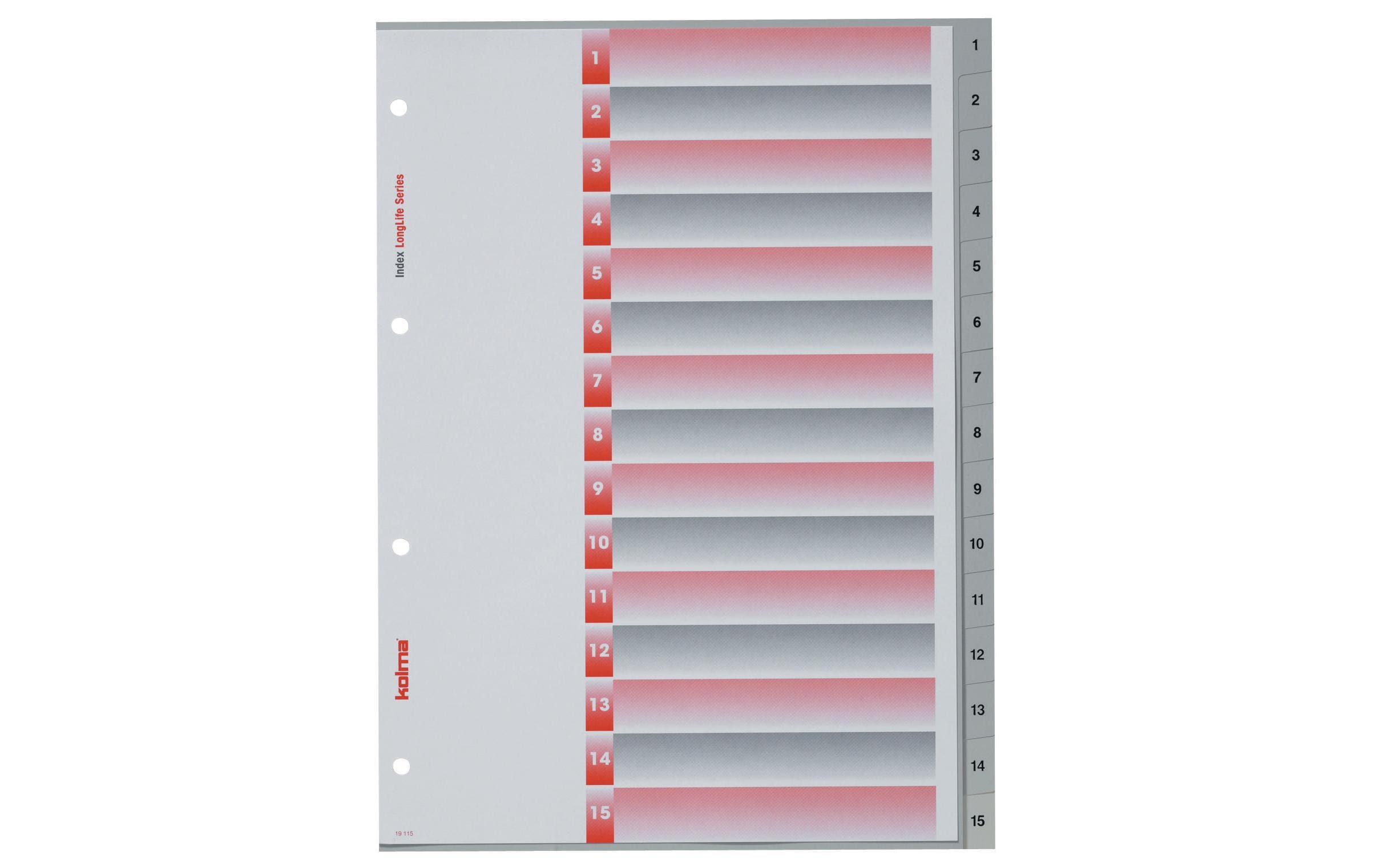 Kolma Register A4 LongLife 1-15 15-teilig grau