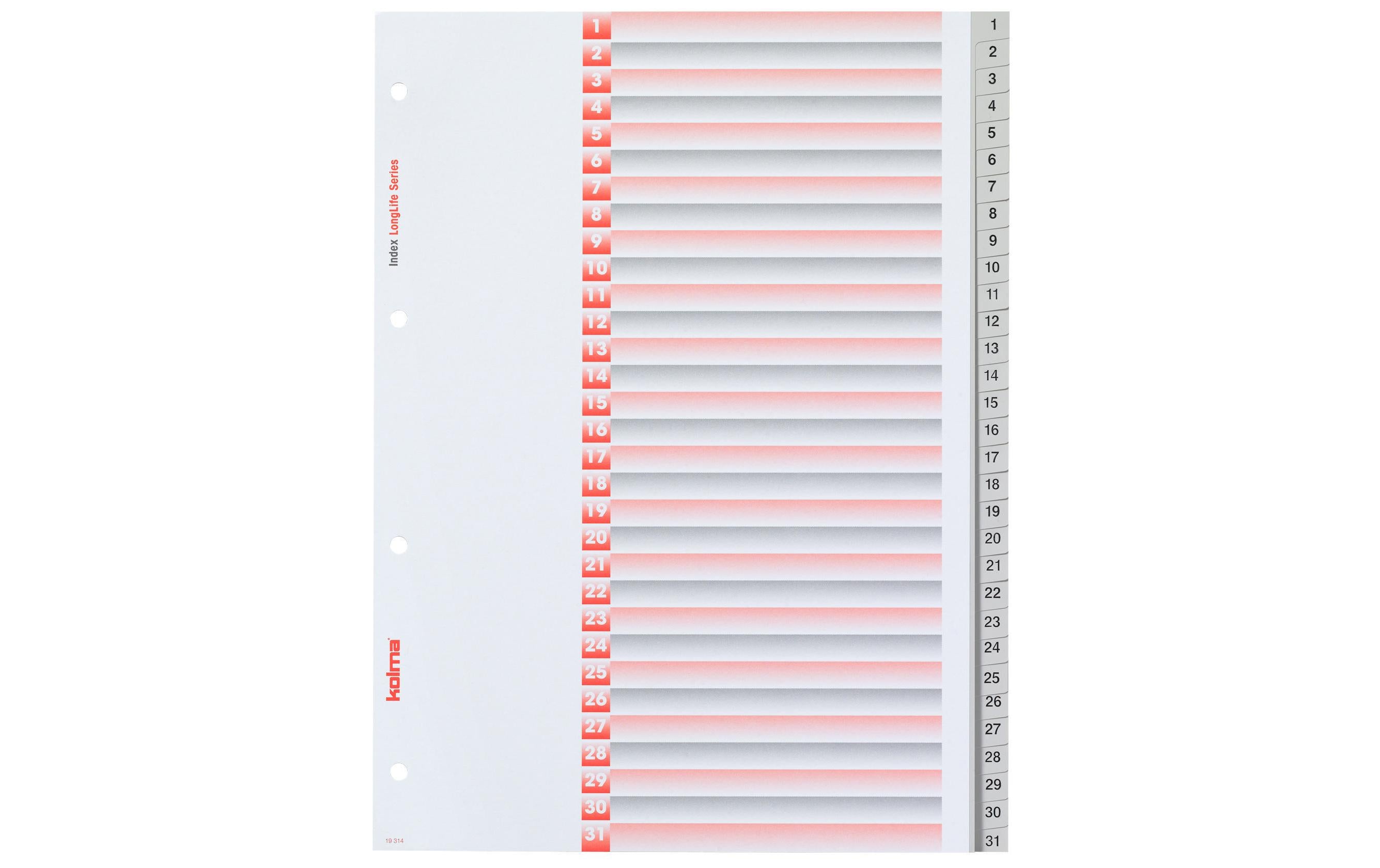 Kolma Register A4 LongLife 1-31 31-teilig, grau