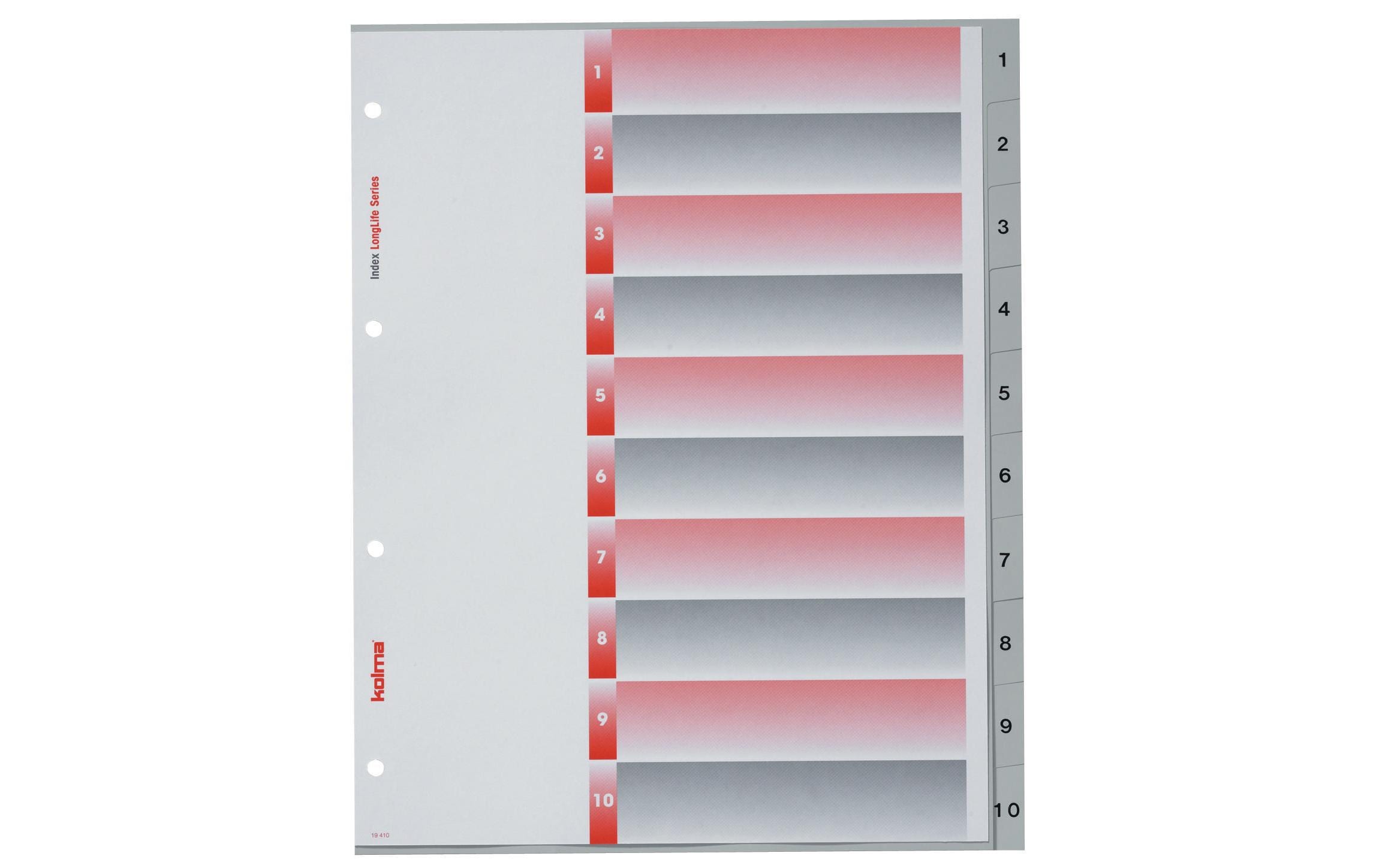 Kolma Register A4 XL LongLife 1-10 10-teilig, grau
