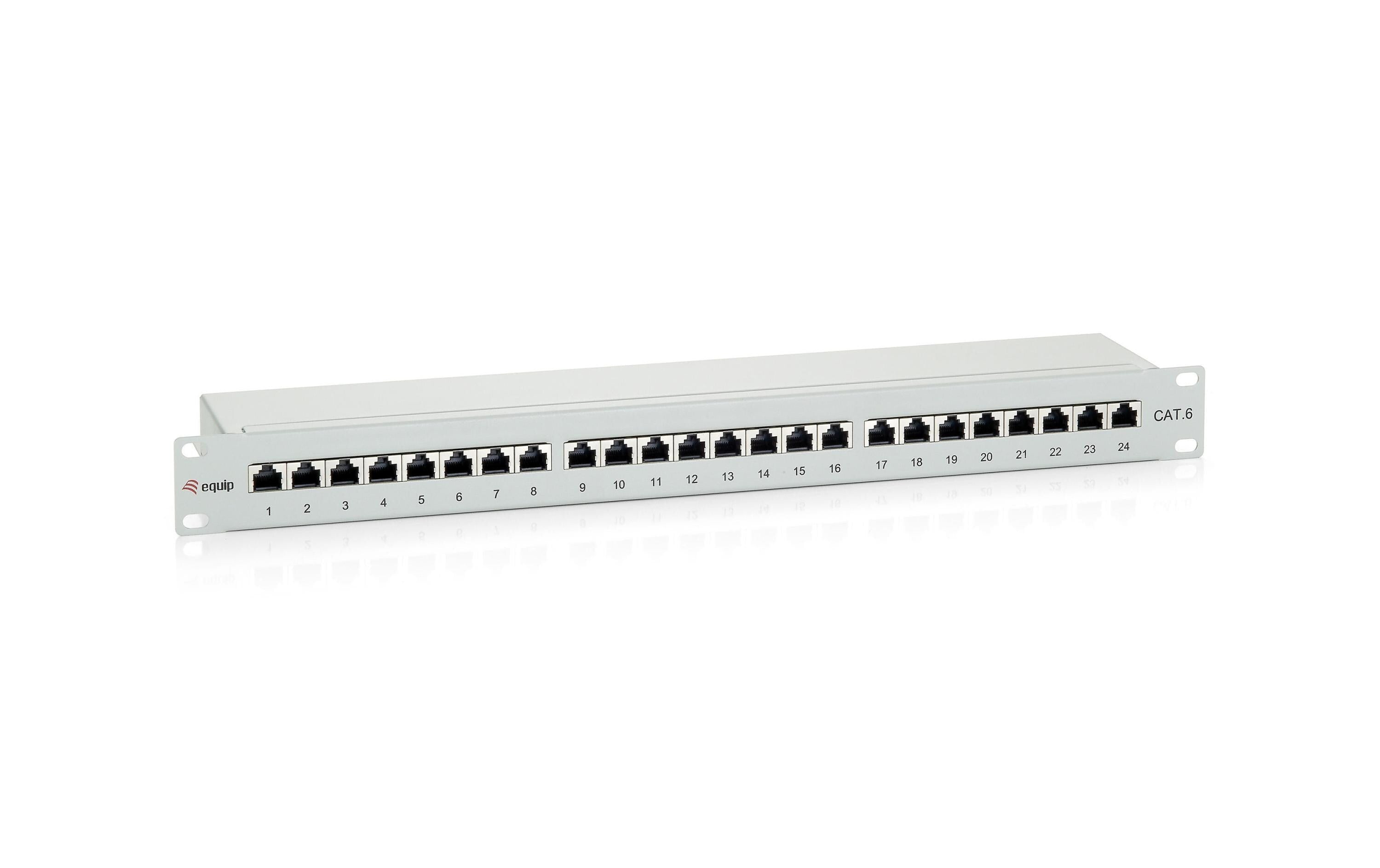 equip 19" Patchpanel: 24 Port, 1HE, grau Cat.6, zu 19" Serverschrank