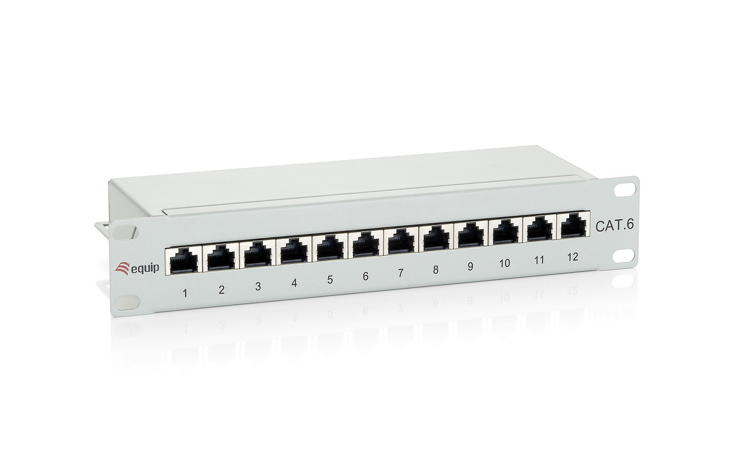 equip 10" Patchpanel: 12 Port, 1HE, grau Cat.6, zu 10" Wandschrank