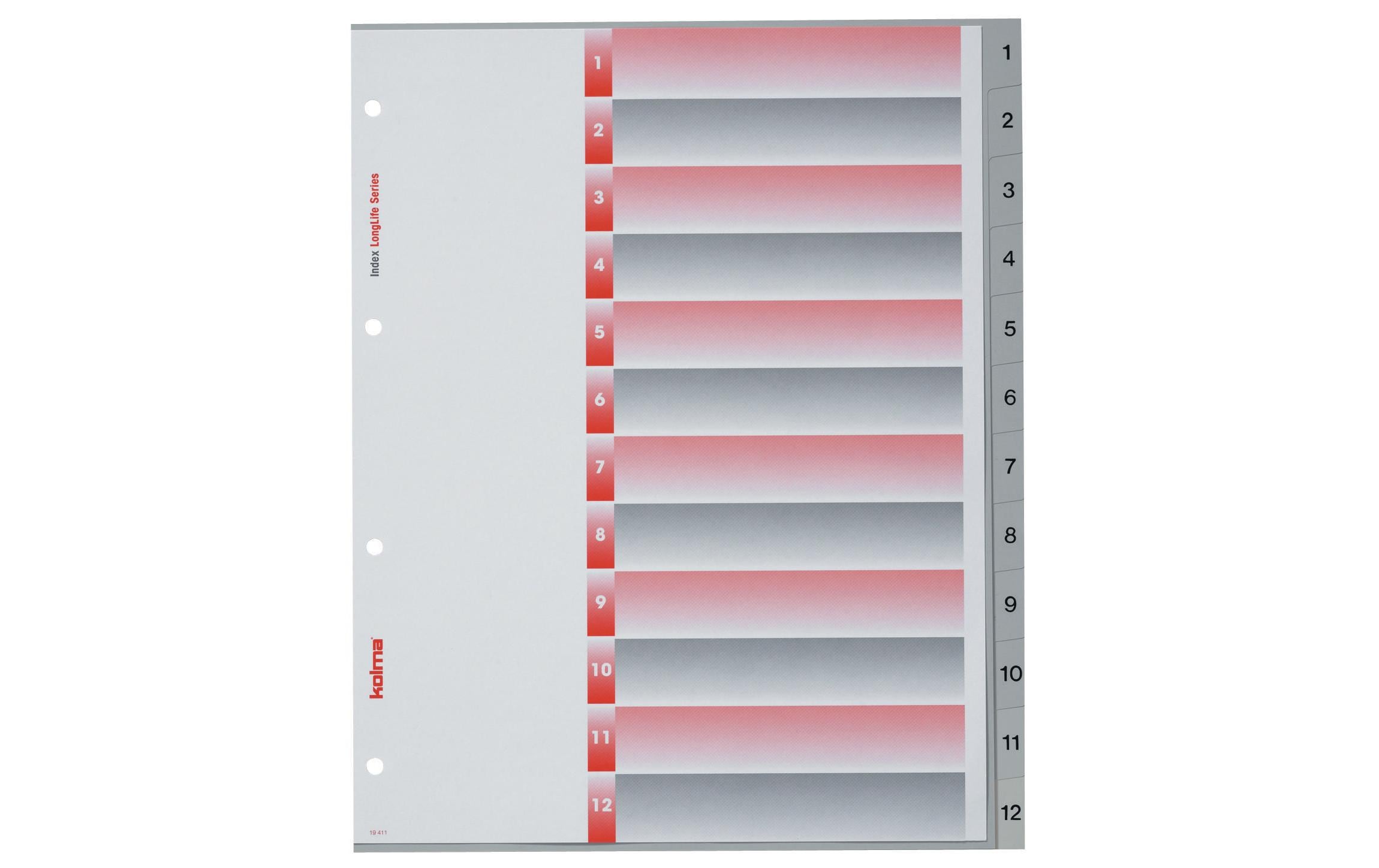 Kolma Register A4 XL LongLife 1-12 12-teilig, grau