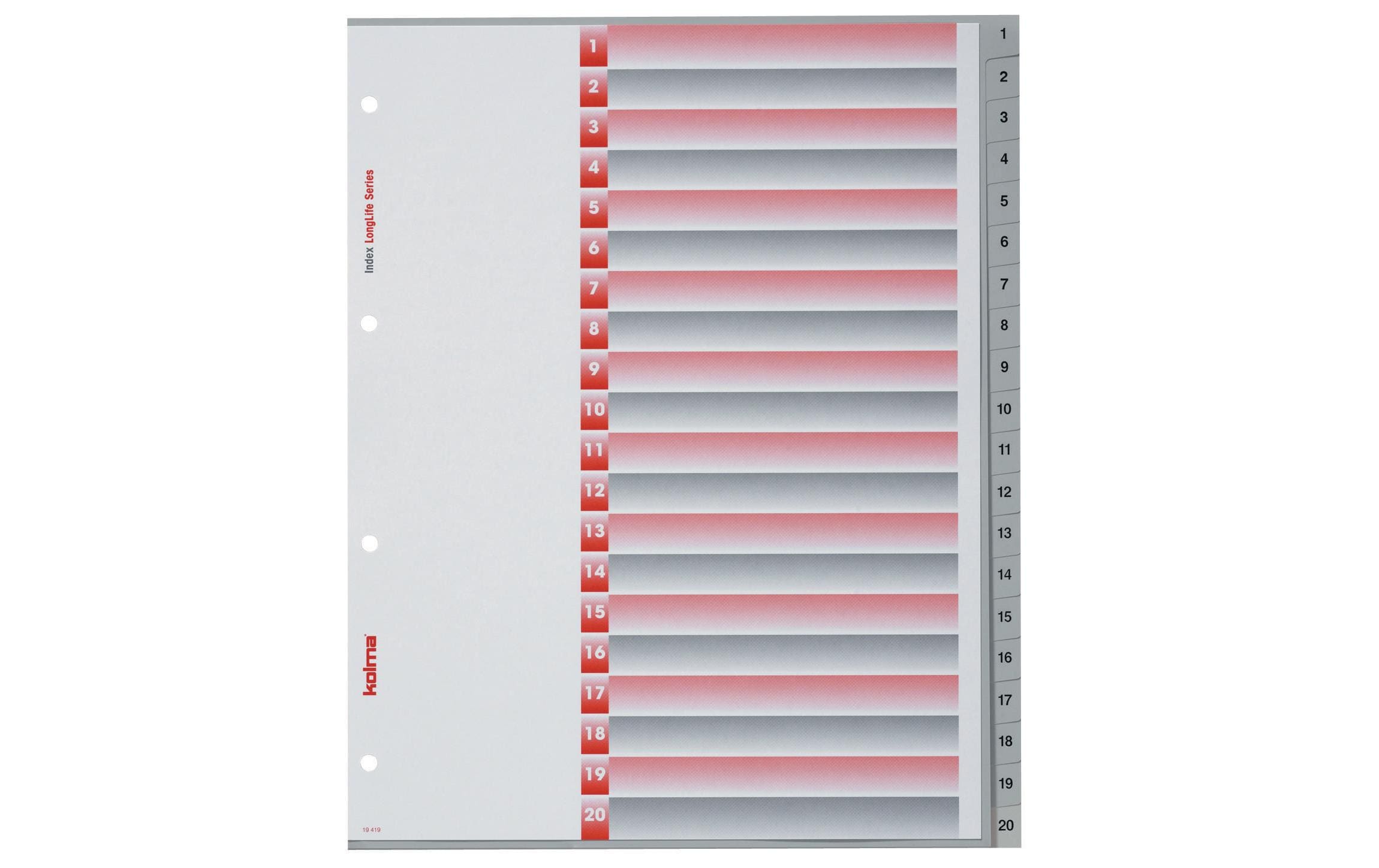 Kolma Register A4 XL LongLife 1-20 20-teilig, grau