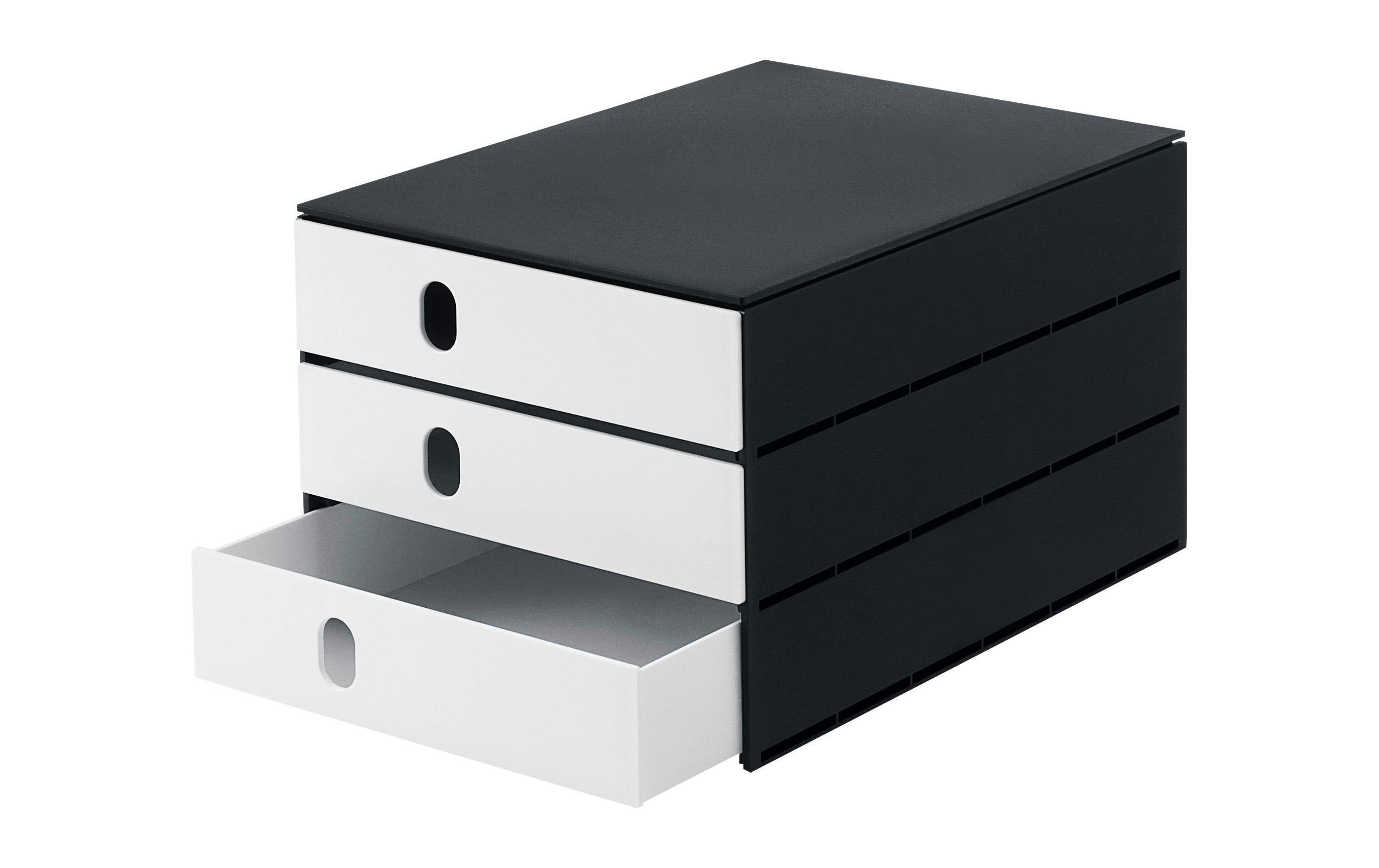 Styroval pro Box mit 3 Schubladen geschl. Gehäuse schwarz, Schubladen weiss