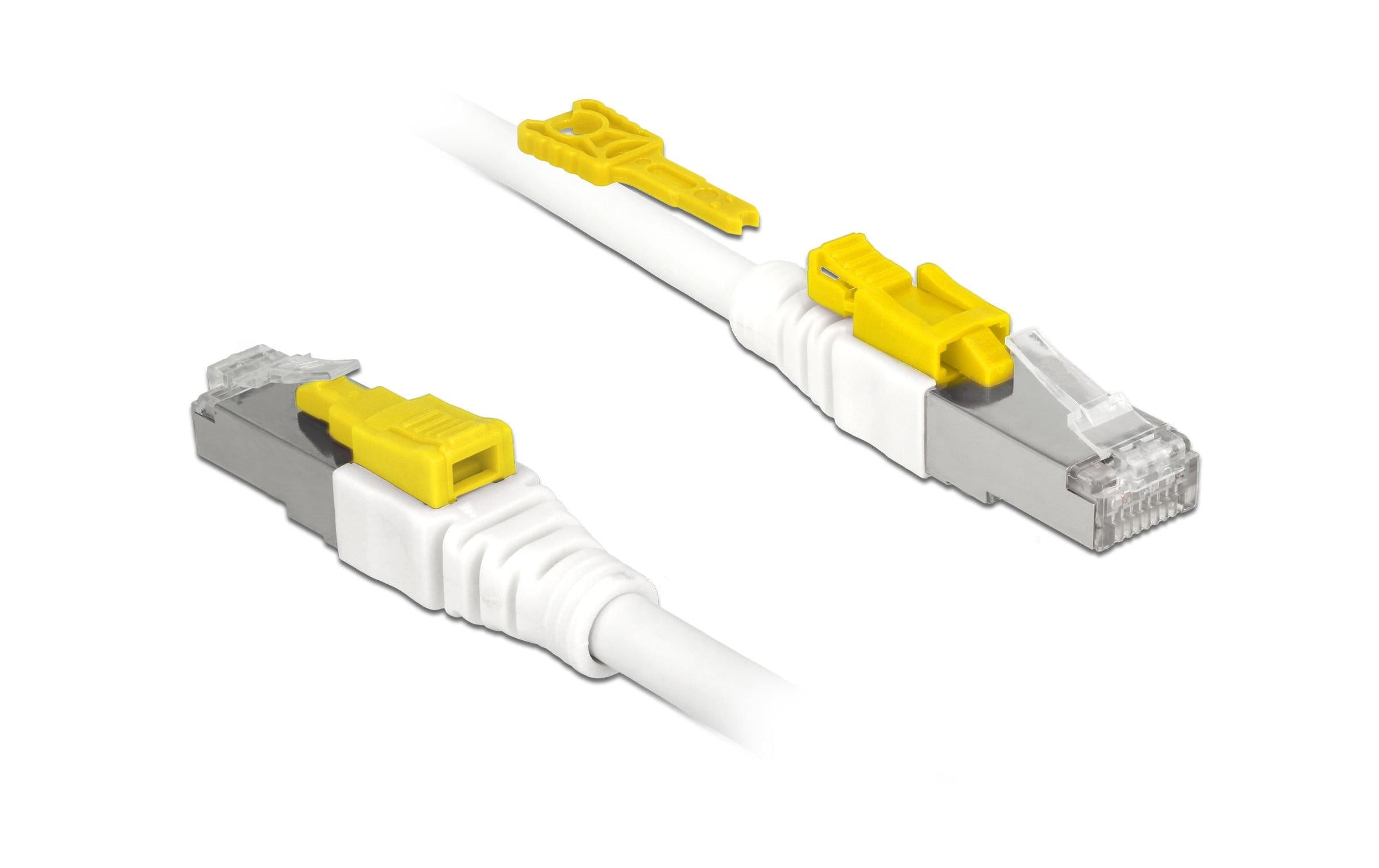 Delock Patchkabel: S/STP, 5m, weiss Cat.6A, LSOH, Kabel verriegelbar, 7mm