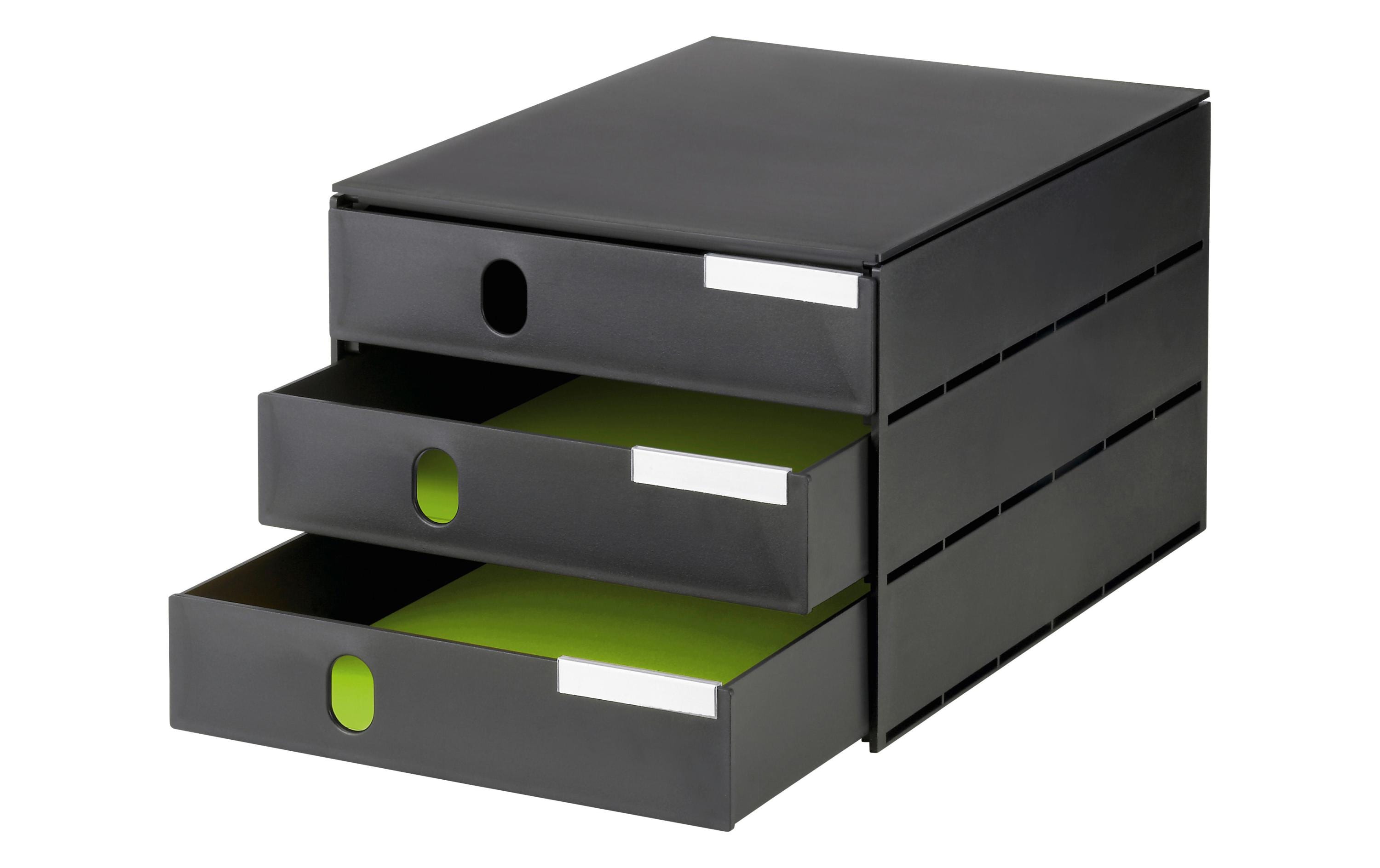 Styroval pro Box mit 3 Schubladen geschl. Gehäuse schwarz, Schubladen schwarz