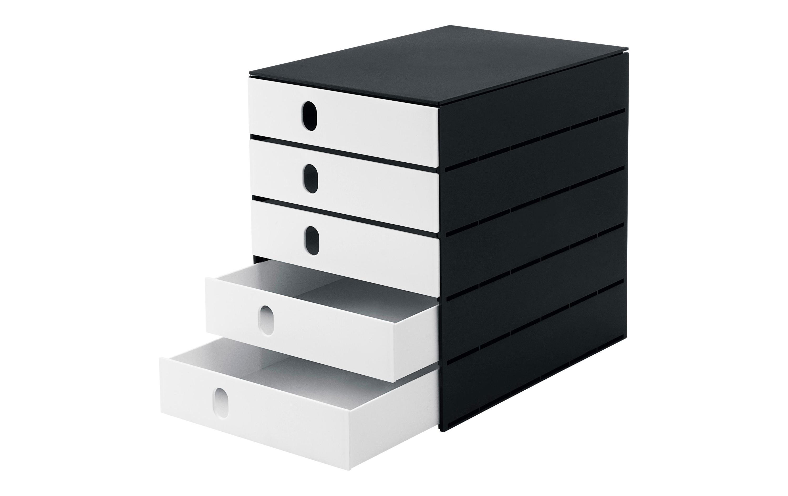 Styroval pro Box mit 5 Schubladen geschl. Gehäuse schwarz, Schubladen weiss