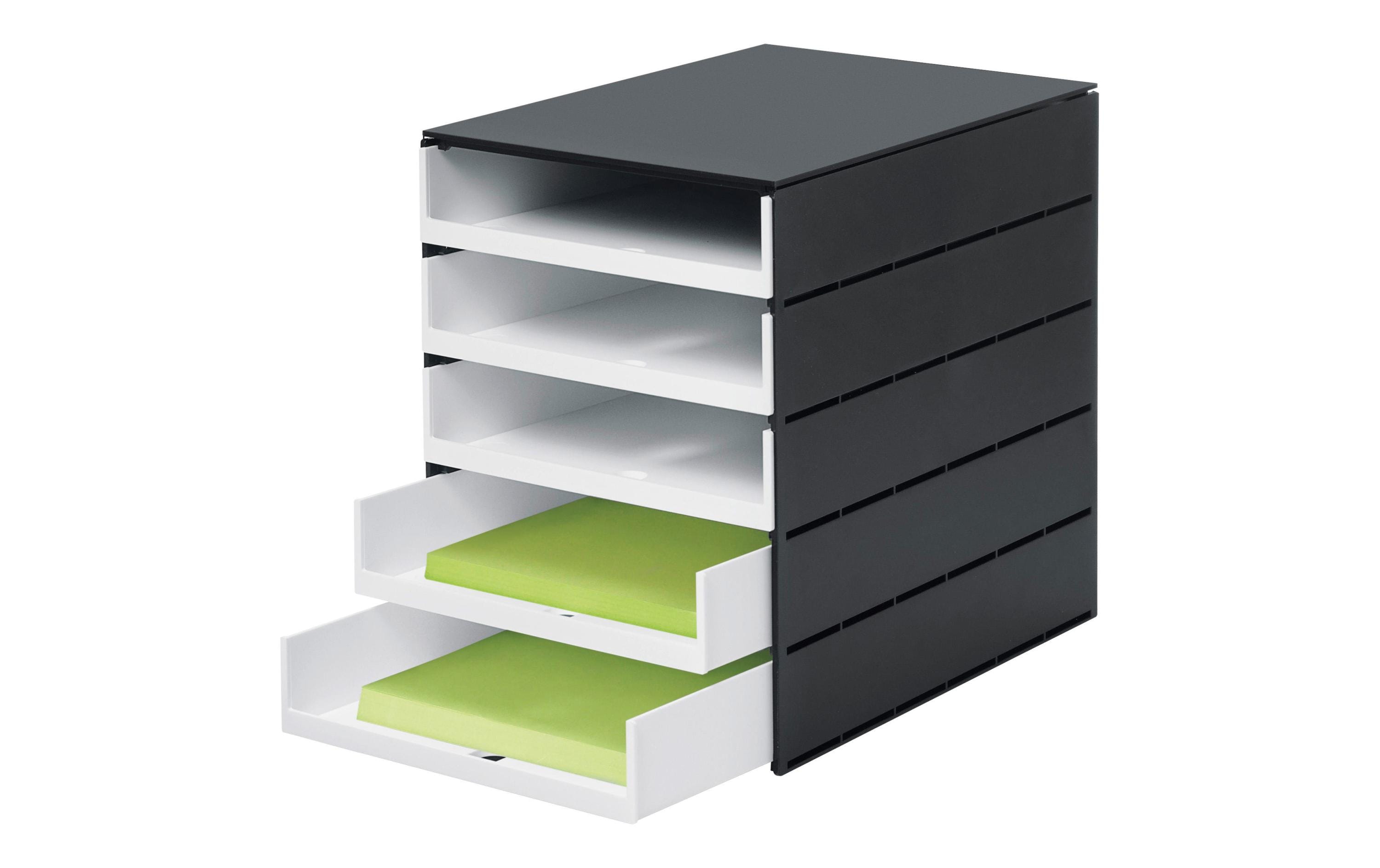 Styroval pro Box mit 5 Schubladen offen Gehäuse schwarz, Schubladen schwarz