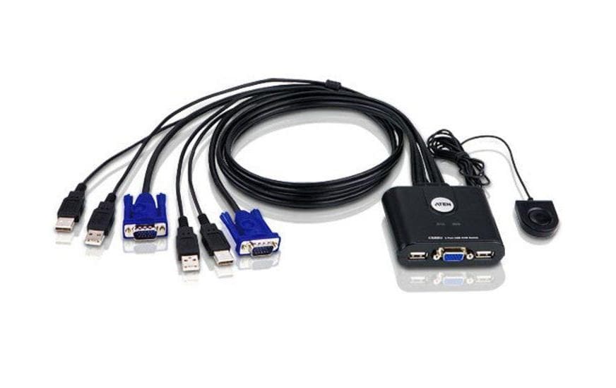 Aten CS22U: USB VGA KVM Switch, 2Port USB 2.0, eingebaute Universalkabel, 2x 0.9m