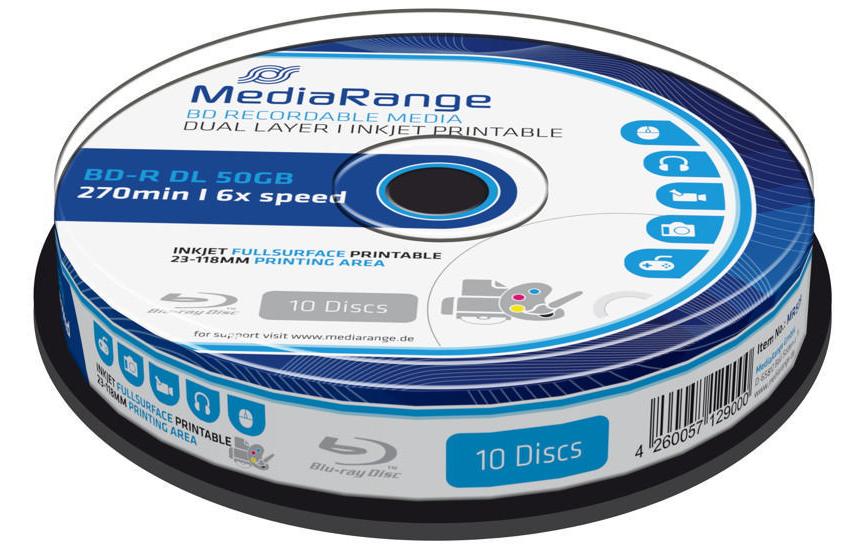 Mediarang BD-R 6x Dual Layer 50GB 10-Pck. Blu-ray, Spindel, bedruckbar