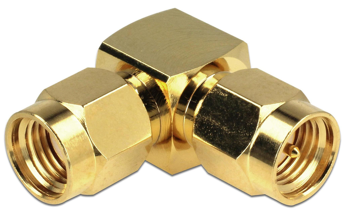 Delock RP-SMA Stecker zu SMA Stecker Gender Changer, vergoldet, 90° gewinkelt