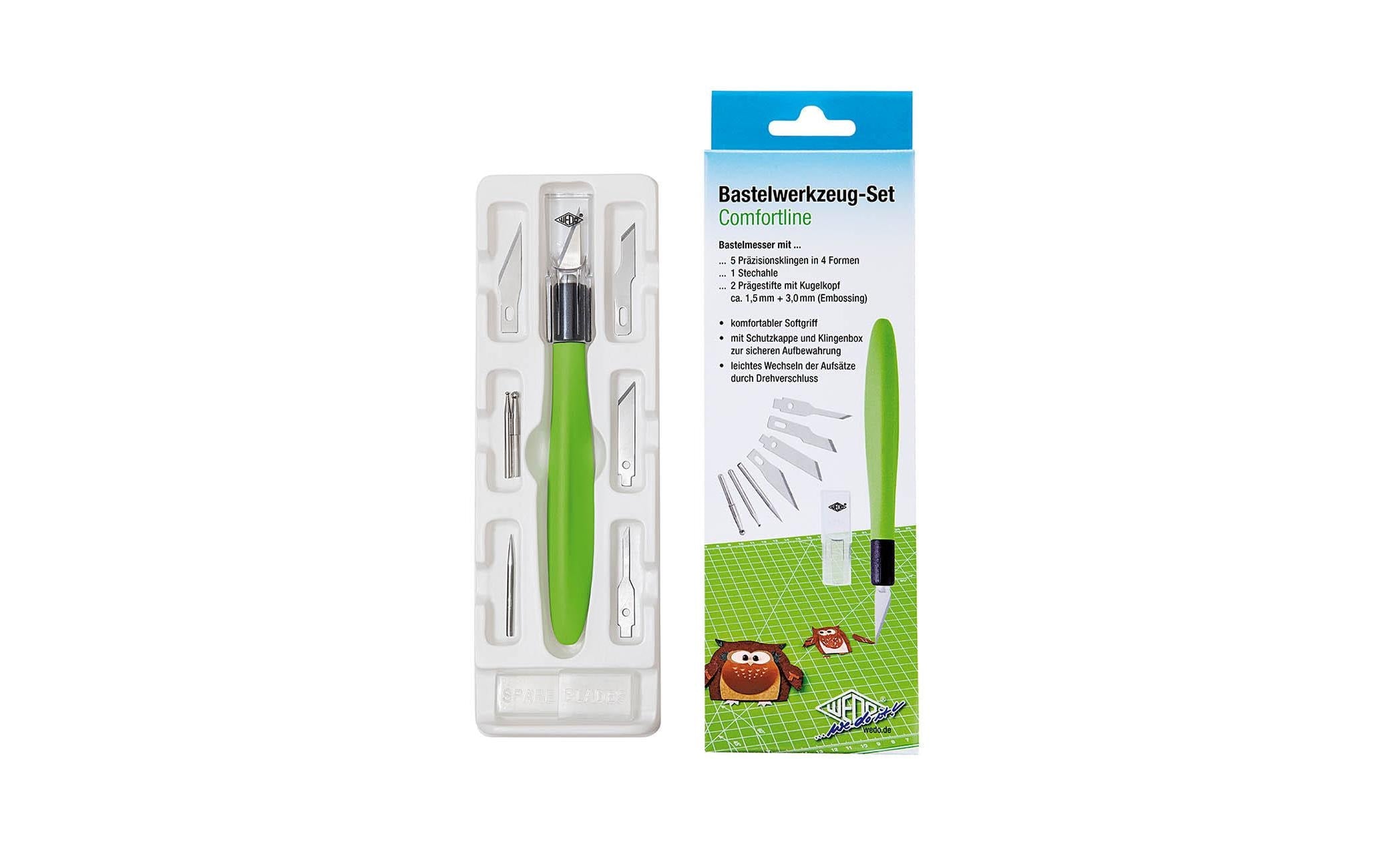 Wedo Bastelwerkzeug-Set Comfortline 5 Präzisionsklingen, 1 Stechahle, 2 Prägest