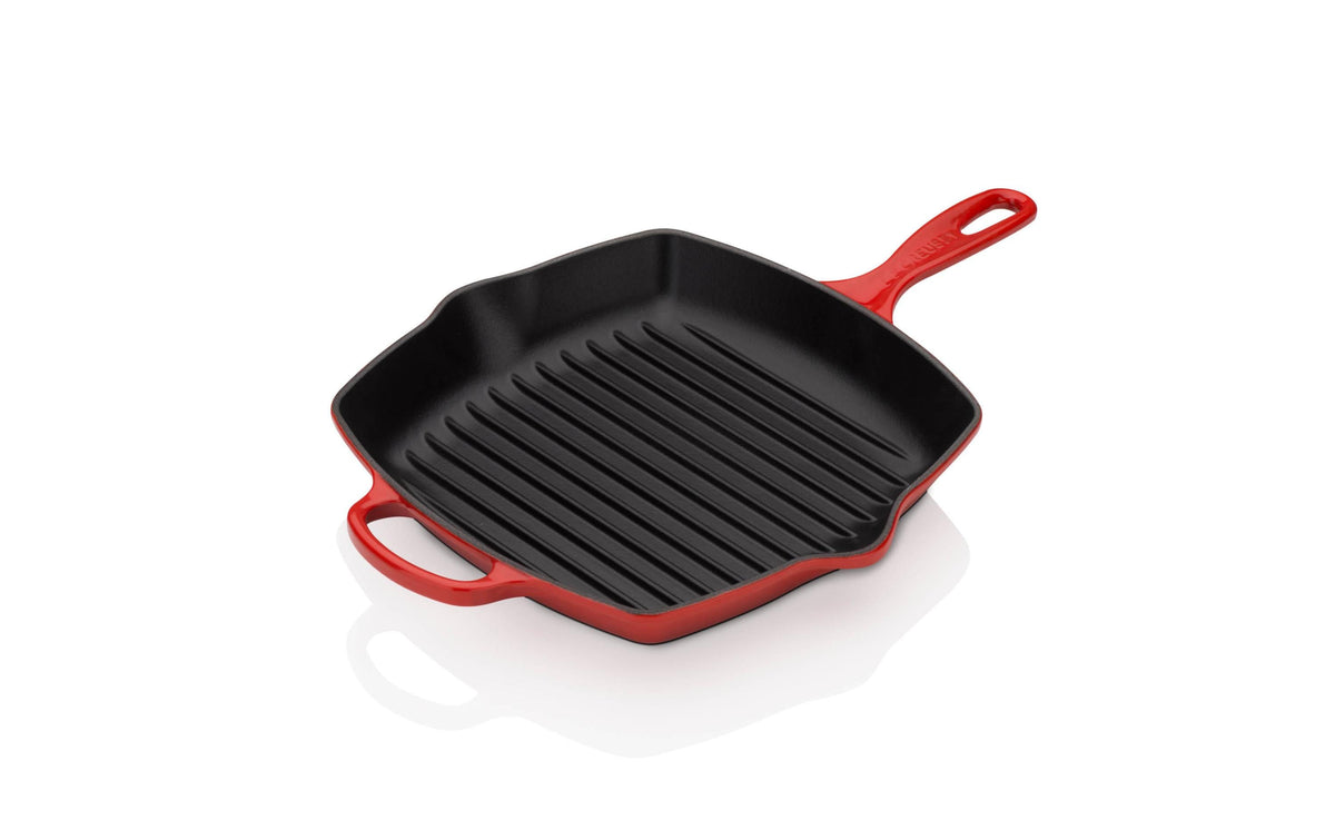 LE CREUSET GRILLPFANNE Signature quadr. Durchmesser 26cm, Gusseisen, kirschrot