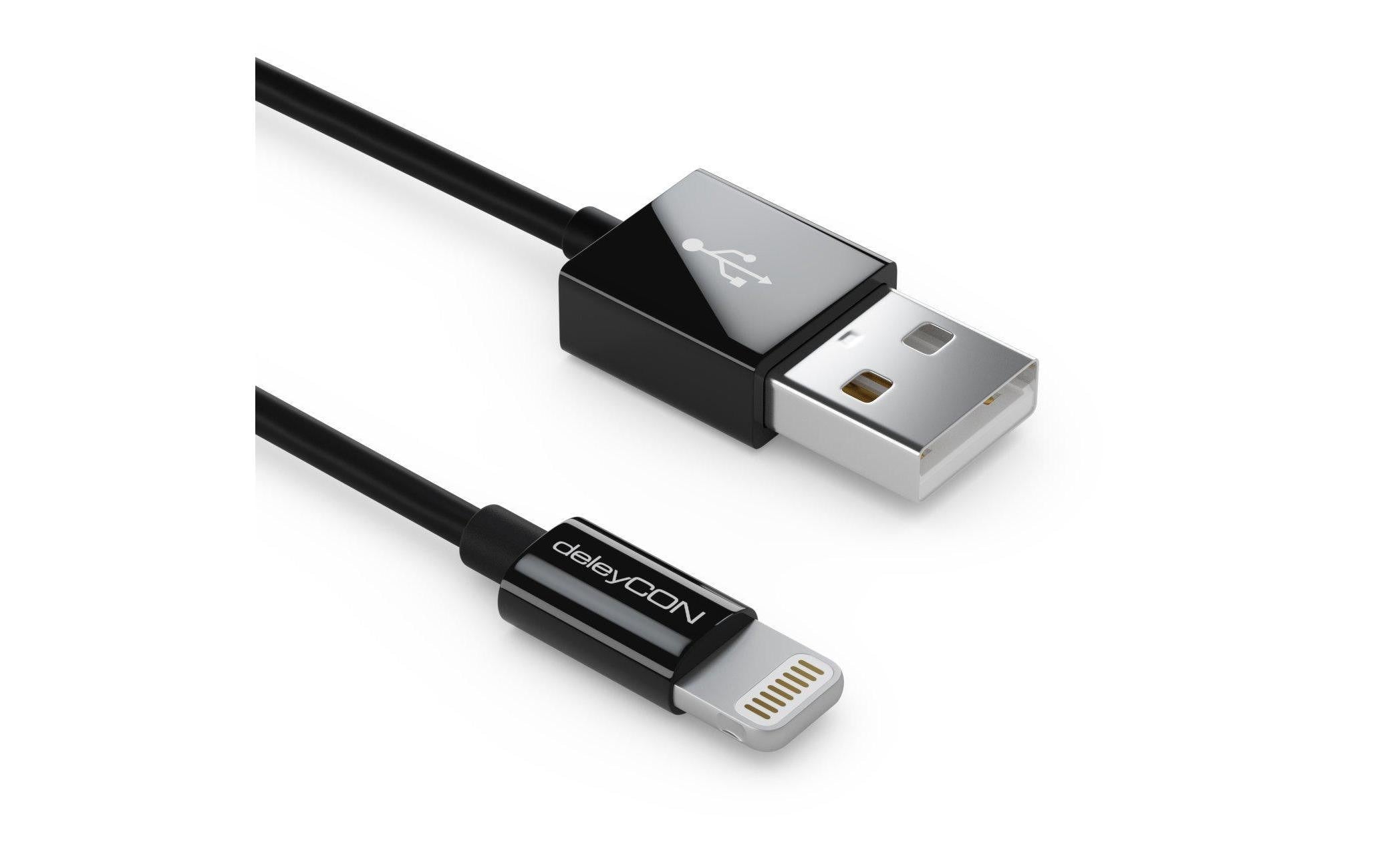 DeleyCON Lightning-USB Kabel 1m, schwarz Apple MFI zertifiziert und lizenziert