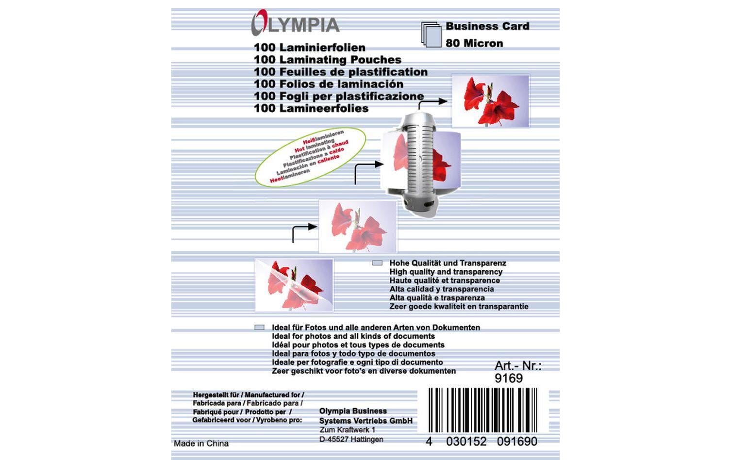 Olympia Visitenkarten Laminierfolien 80 Micron, 100 Stk.