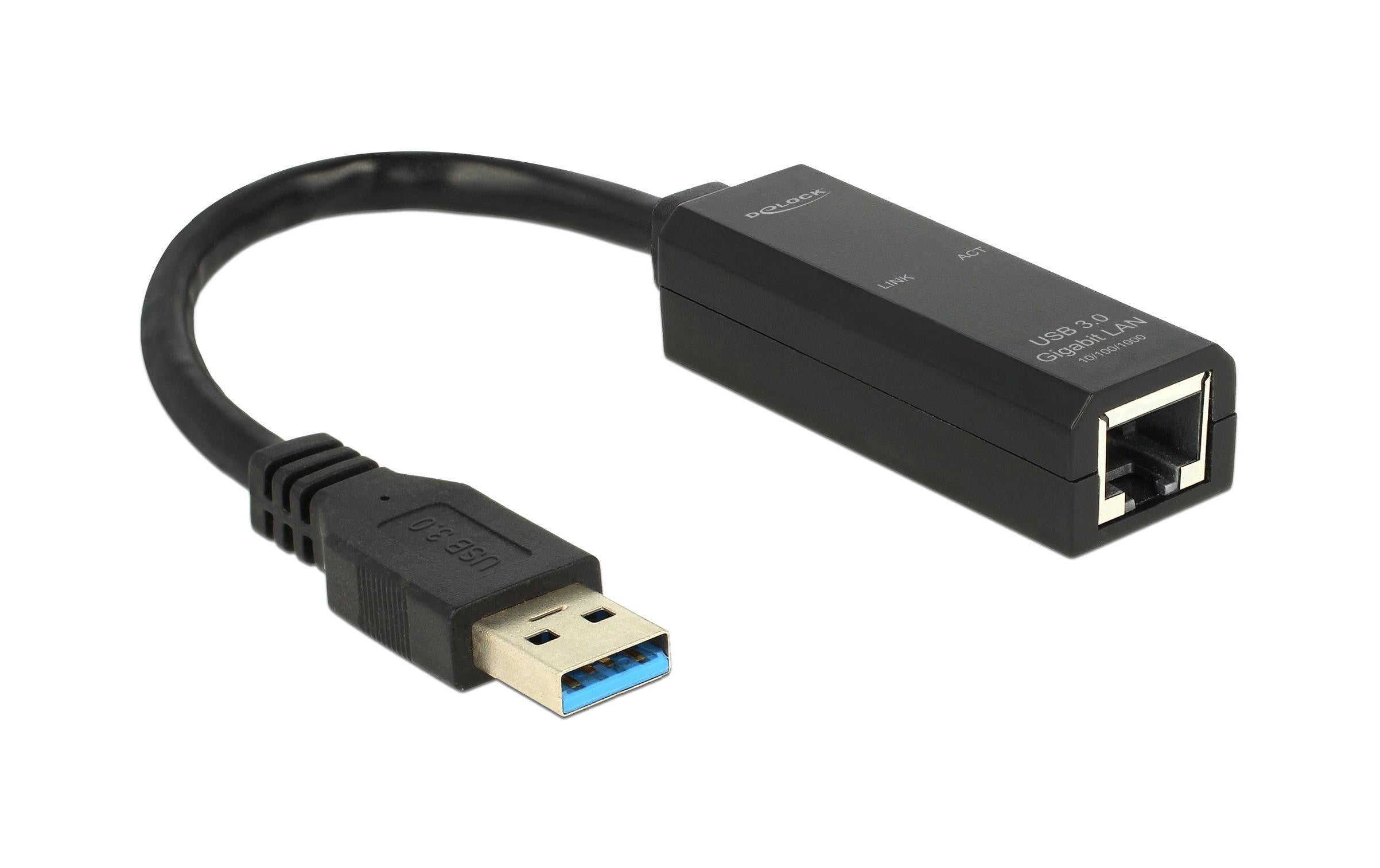 Delock: USB3.0 zu LAN Adapter, schwarz 10/100/1000Mbps,schwarz,Realtek,für Windows