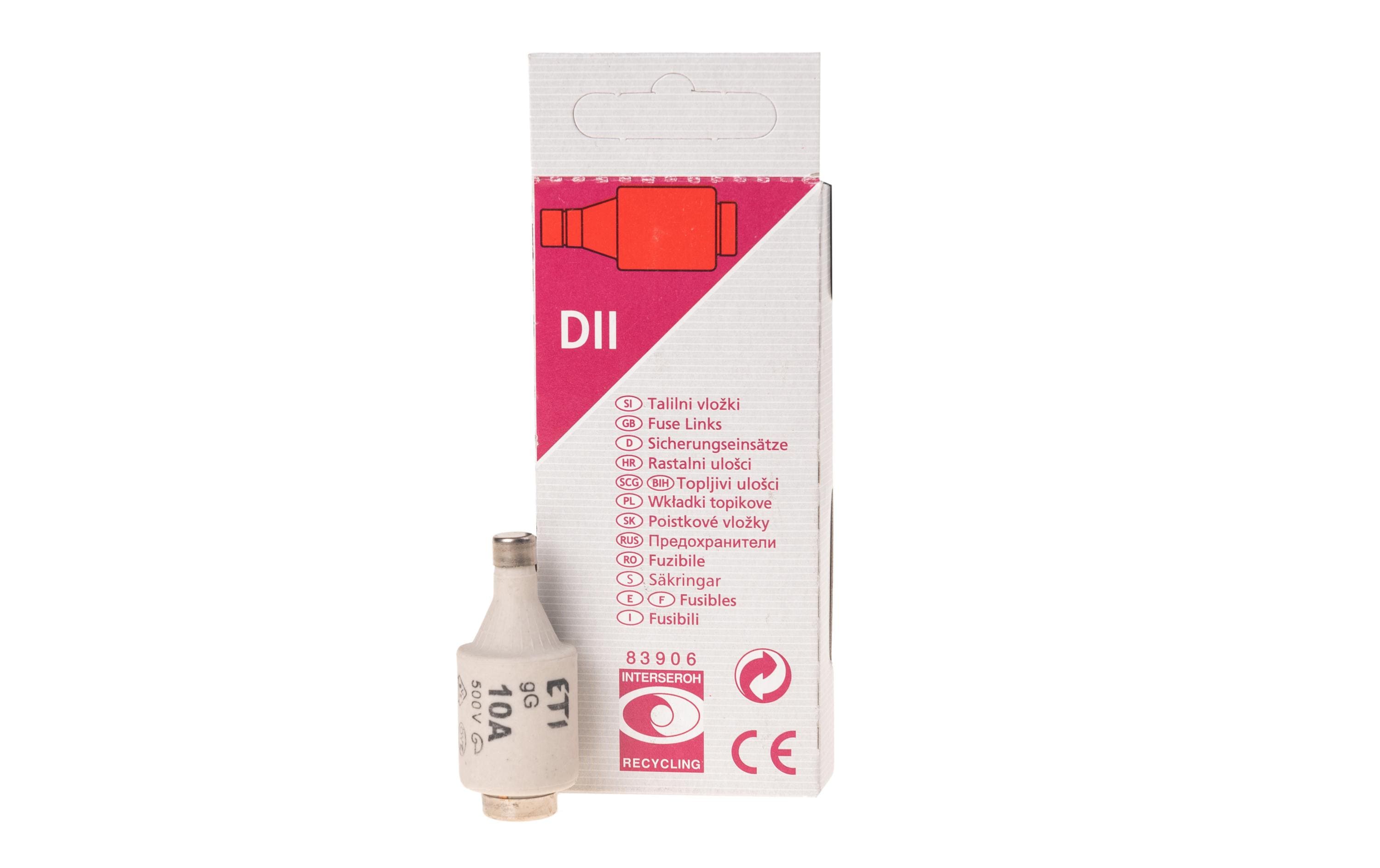 Sicherungseinsätze DT II 10A träge, 5 Stück