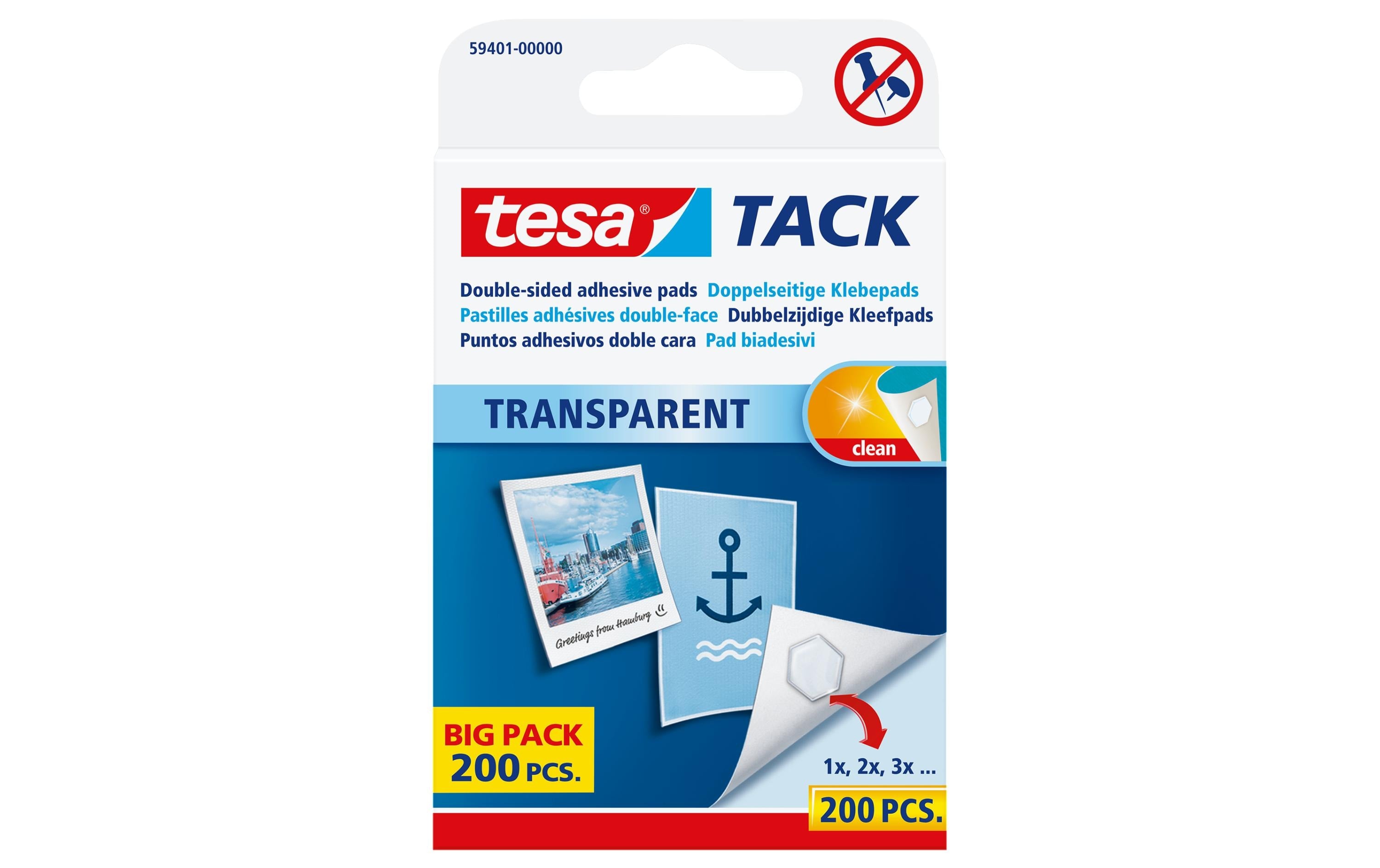 Tesa TACK doppelseitige Klebepads transparent, 200 Stk.