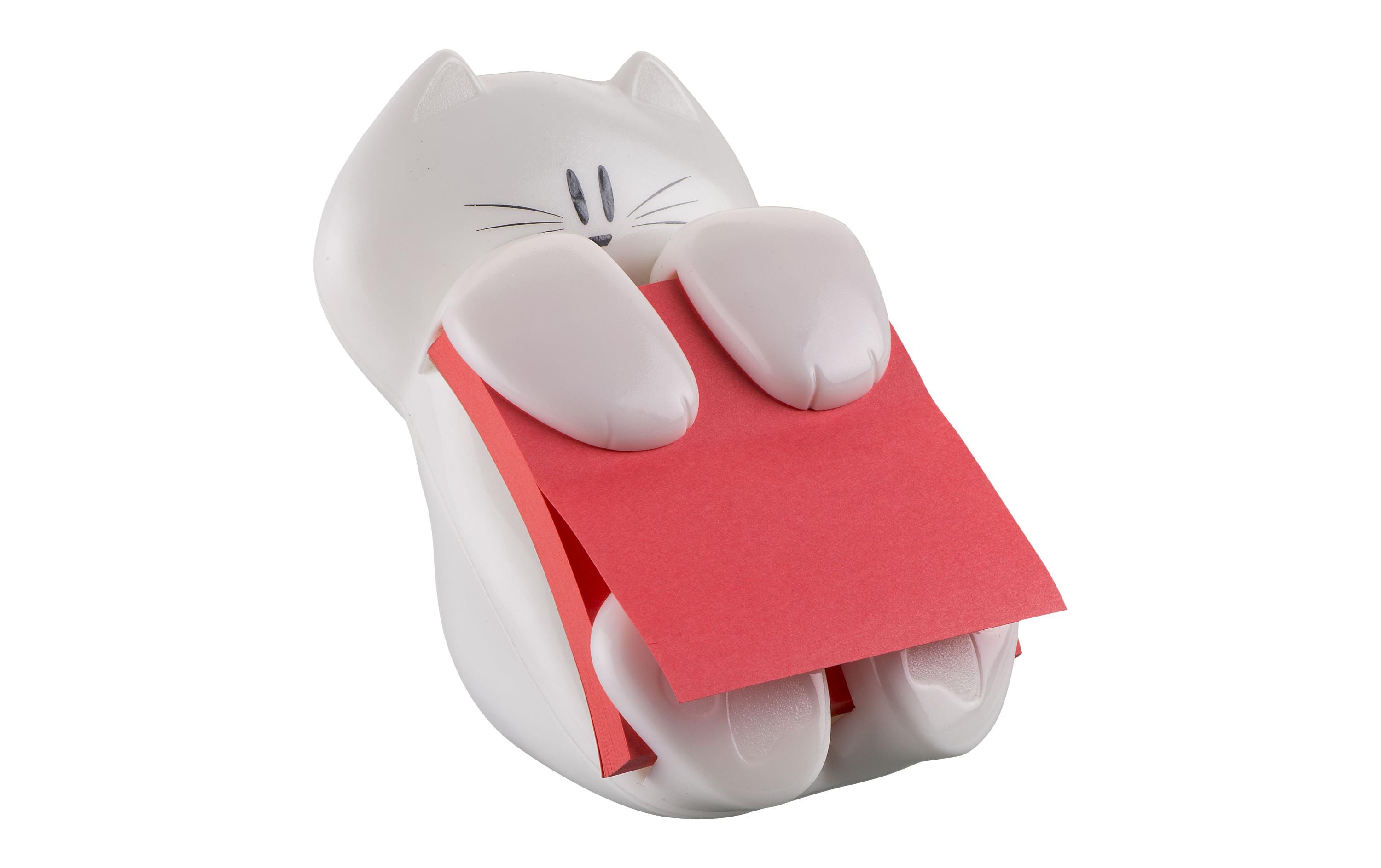 3M Katzen Dispenser weiss 76x76mm, inkl. 1 Block neon rot