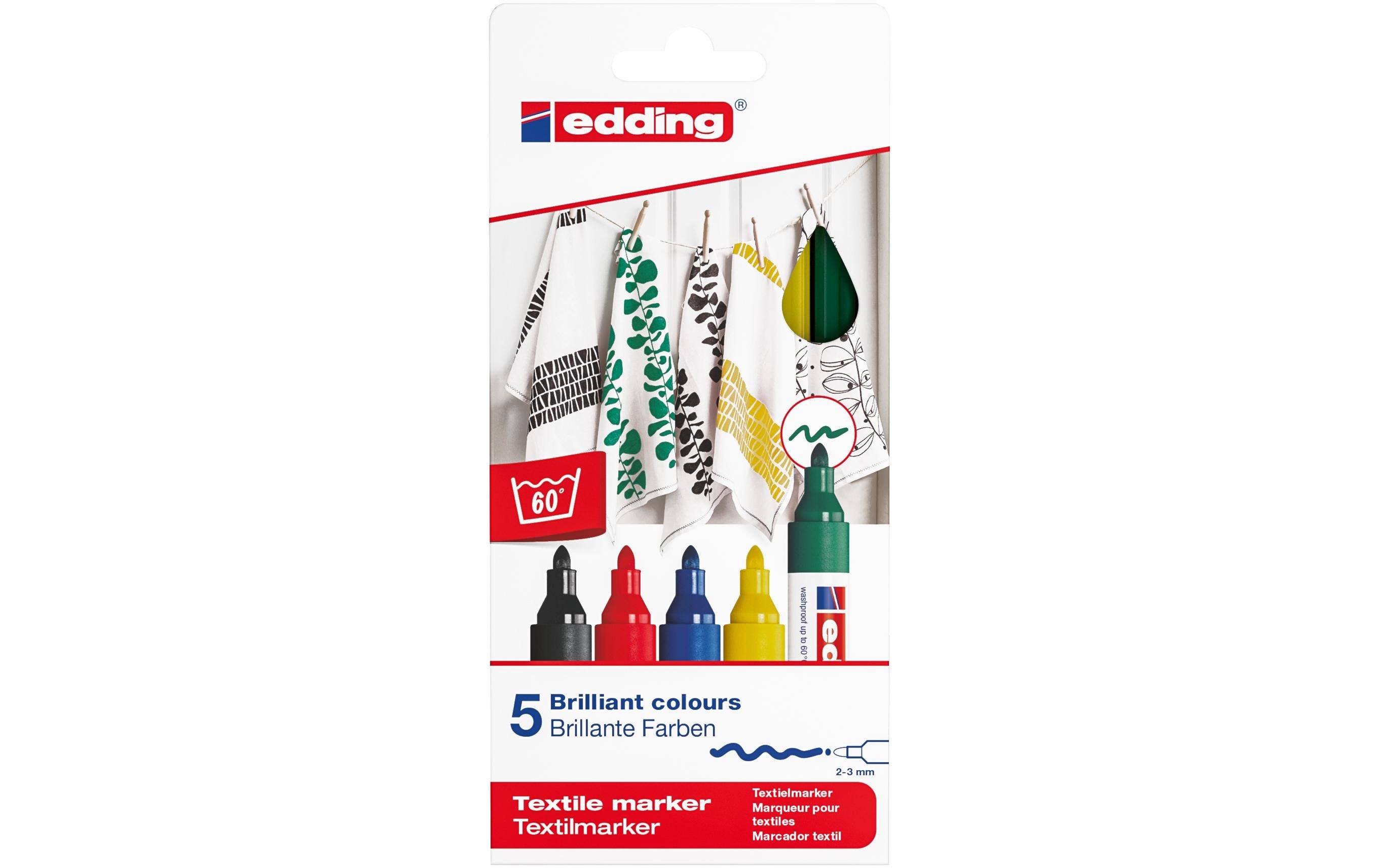 Edding Textilmarker 4500, 5er Set (rot, gelb, blau, grün, schwarz)