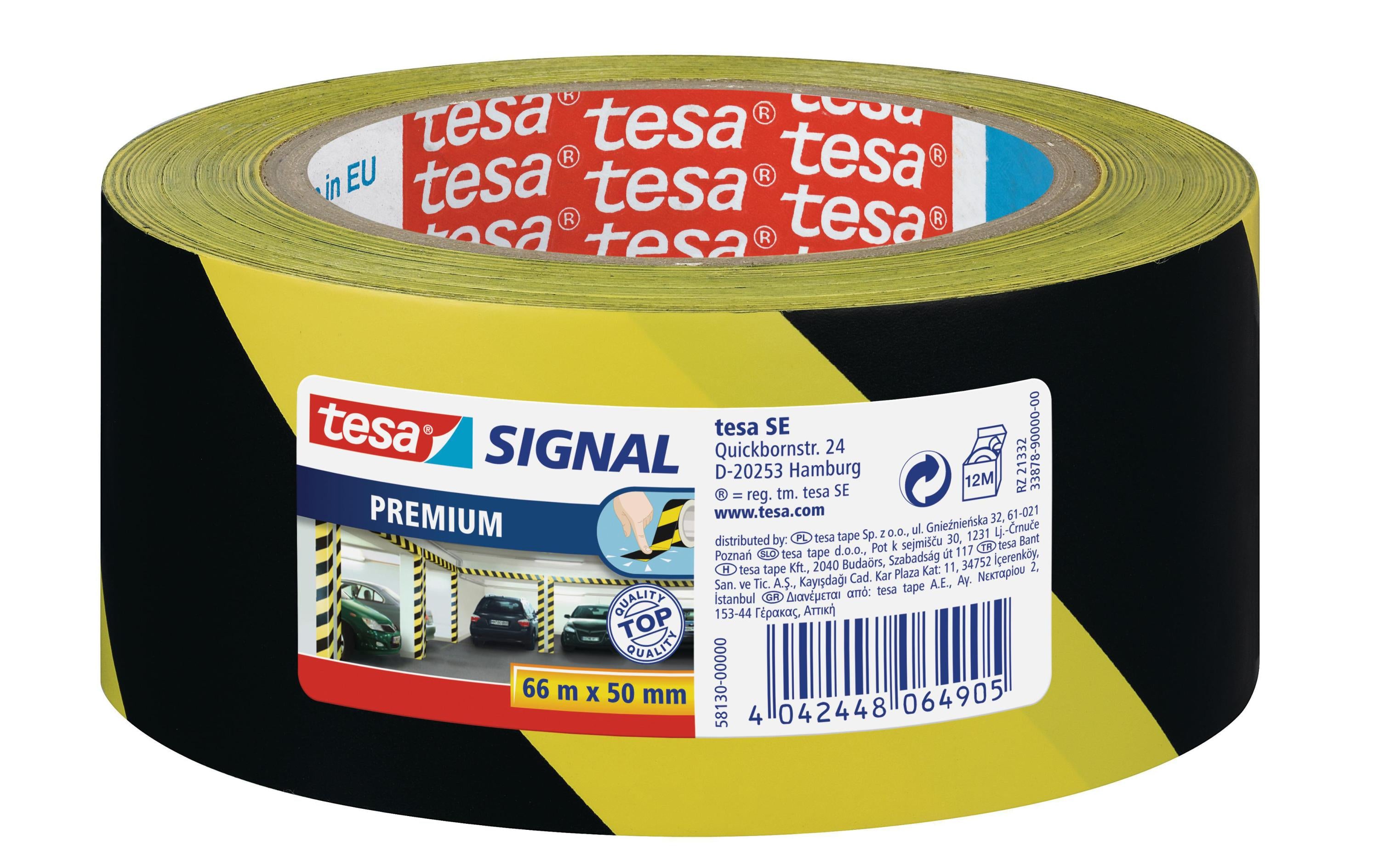 Tesa Signal Absperrband schwarz/gelb 66m x 50mm, leicht entfernbar