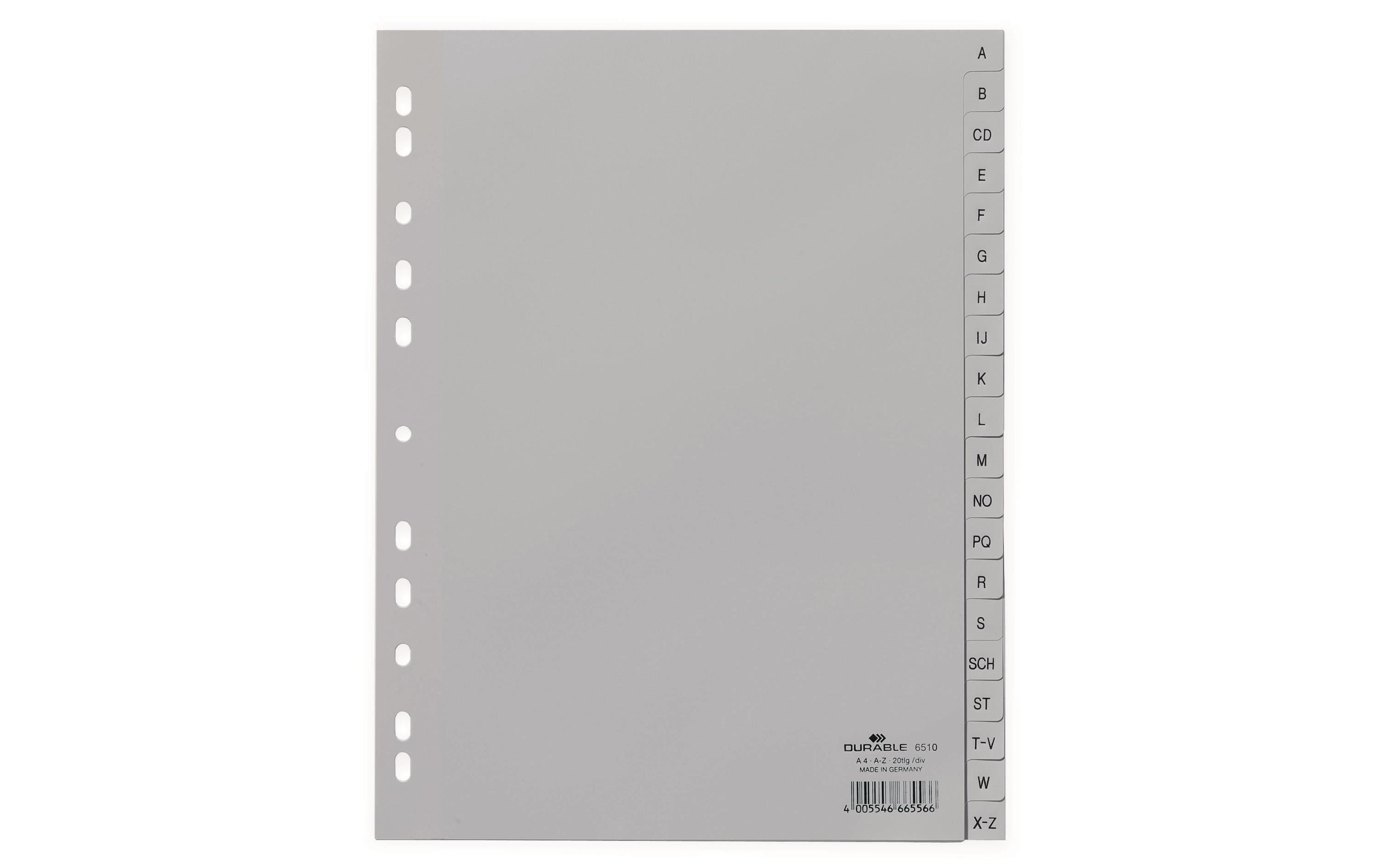 Durable Register A4 A-Z 20-tlg. grau volldeckend, mit geprägten Taben,