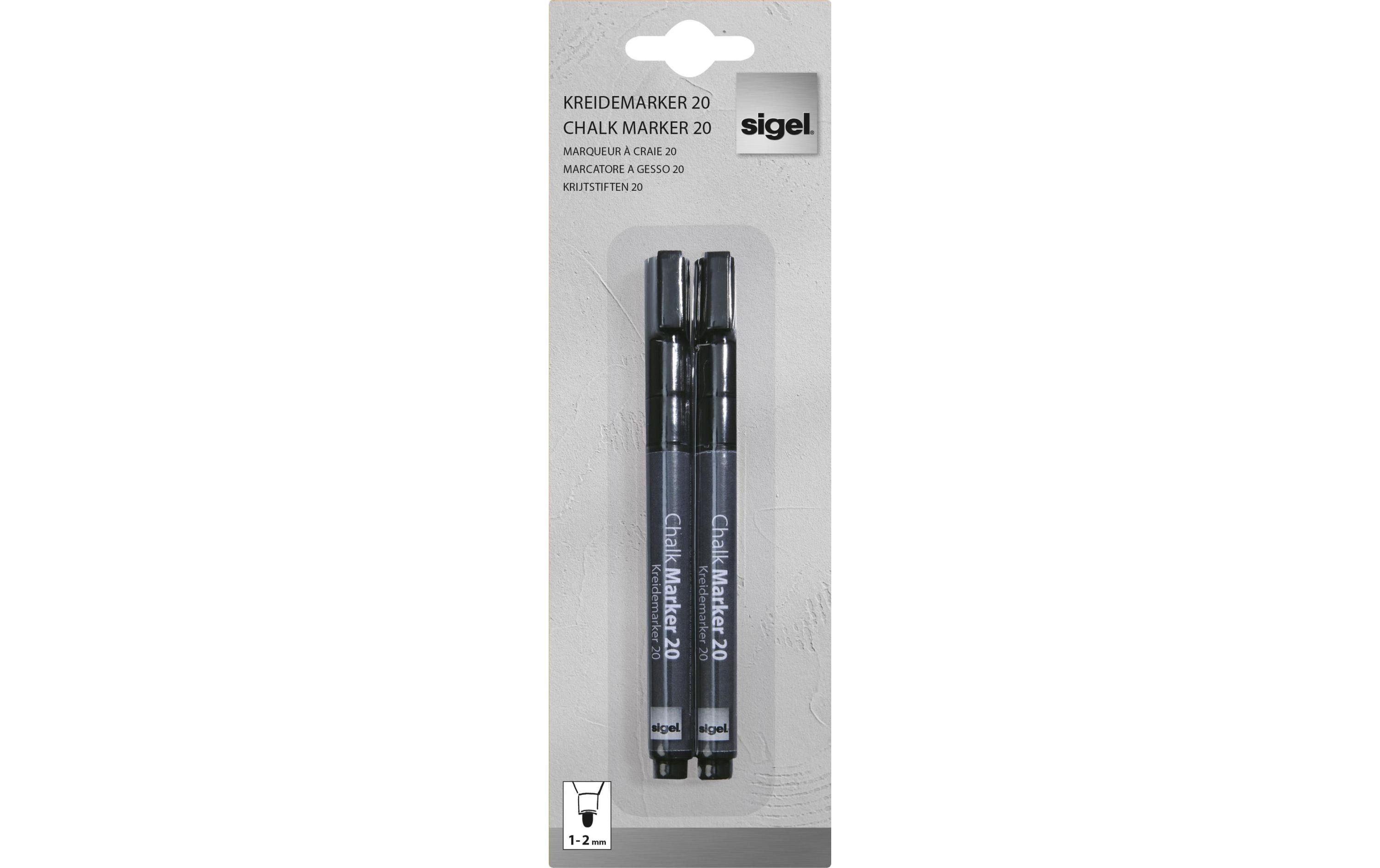 Sigel Kreidemarker 20 schwarz 2erPack Rundspitze 1-2mm