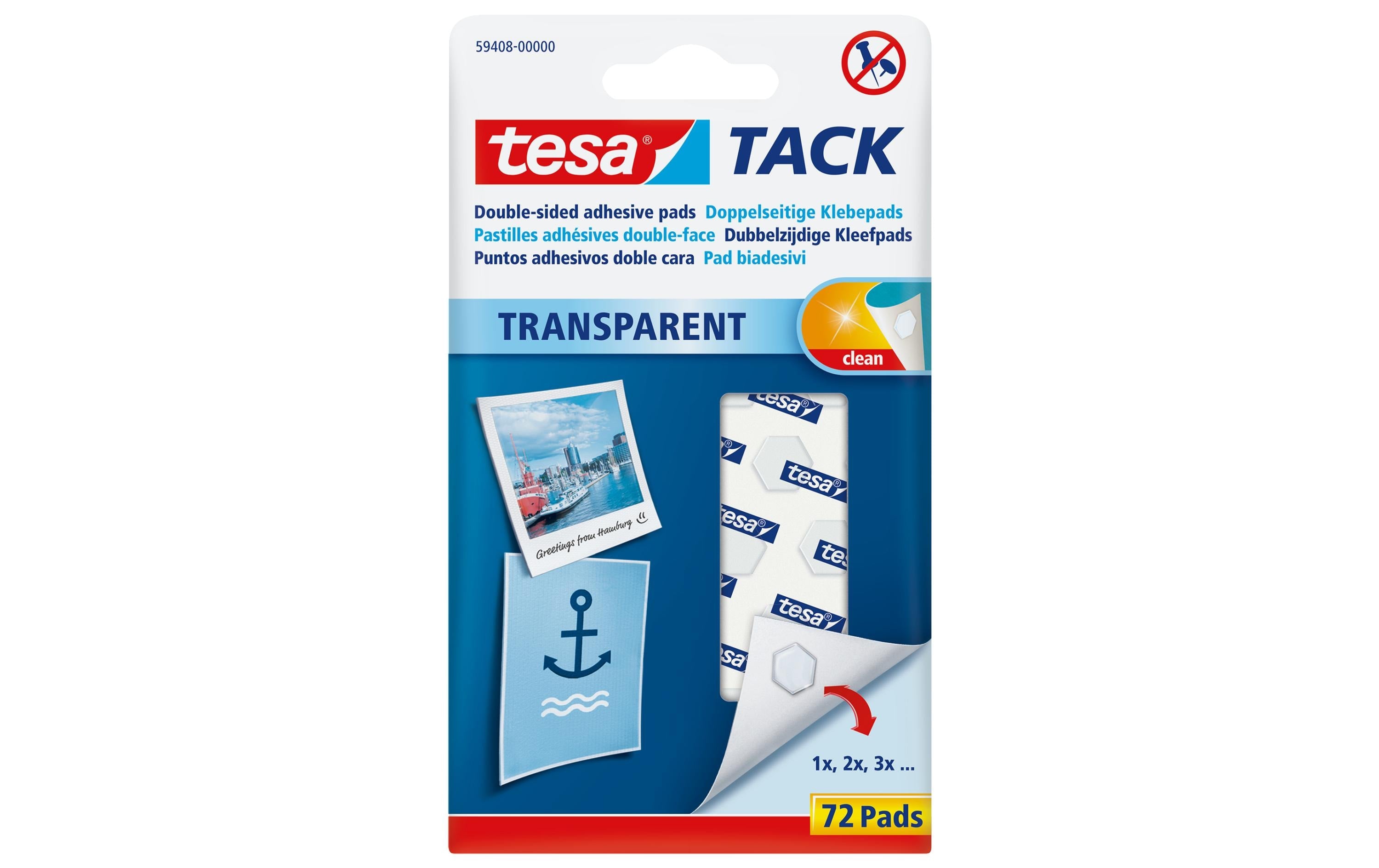 Tesa TACK doppelseitige Klebepads transparent, 72 Stk.