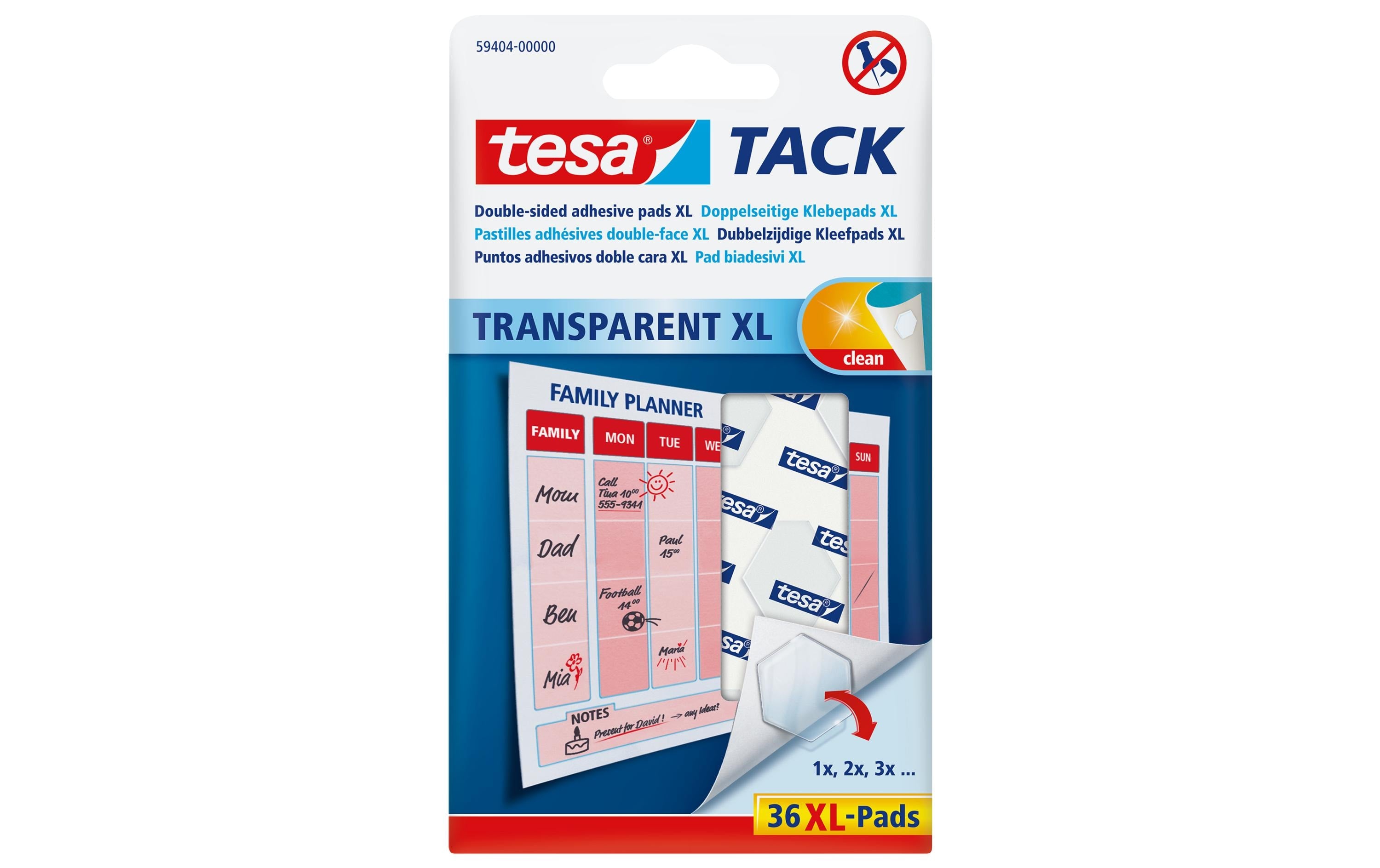 Tesa TACK XL doppelseitige Klebepads transparent, 36 Stk.