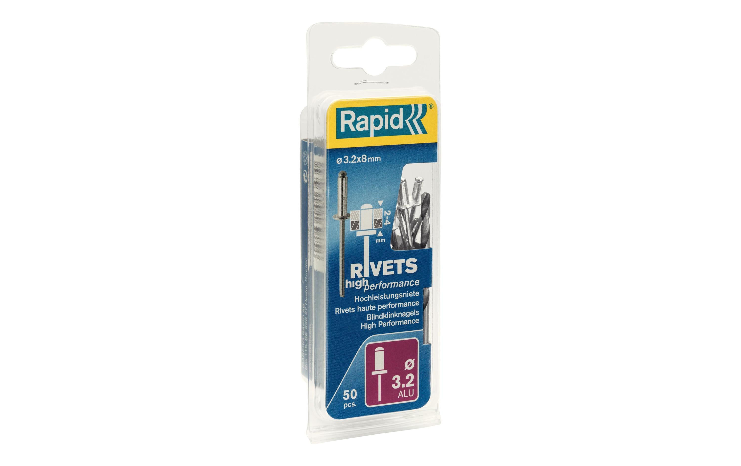 Rapid Blindnieten Aluminium 3,2x8mm 50 St. inkl. Bohrer, Blister