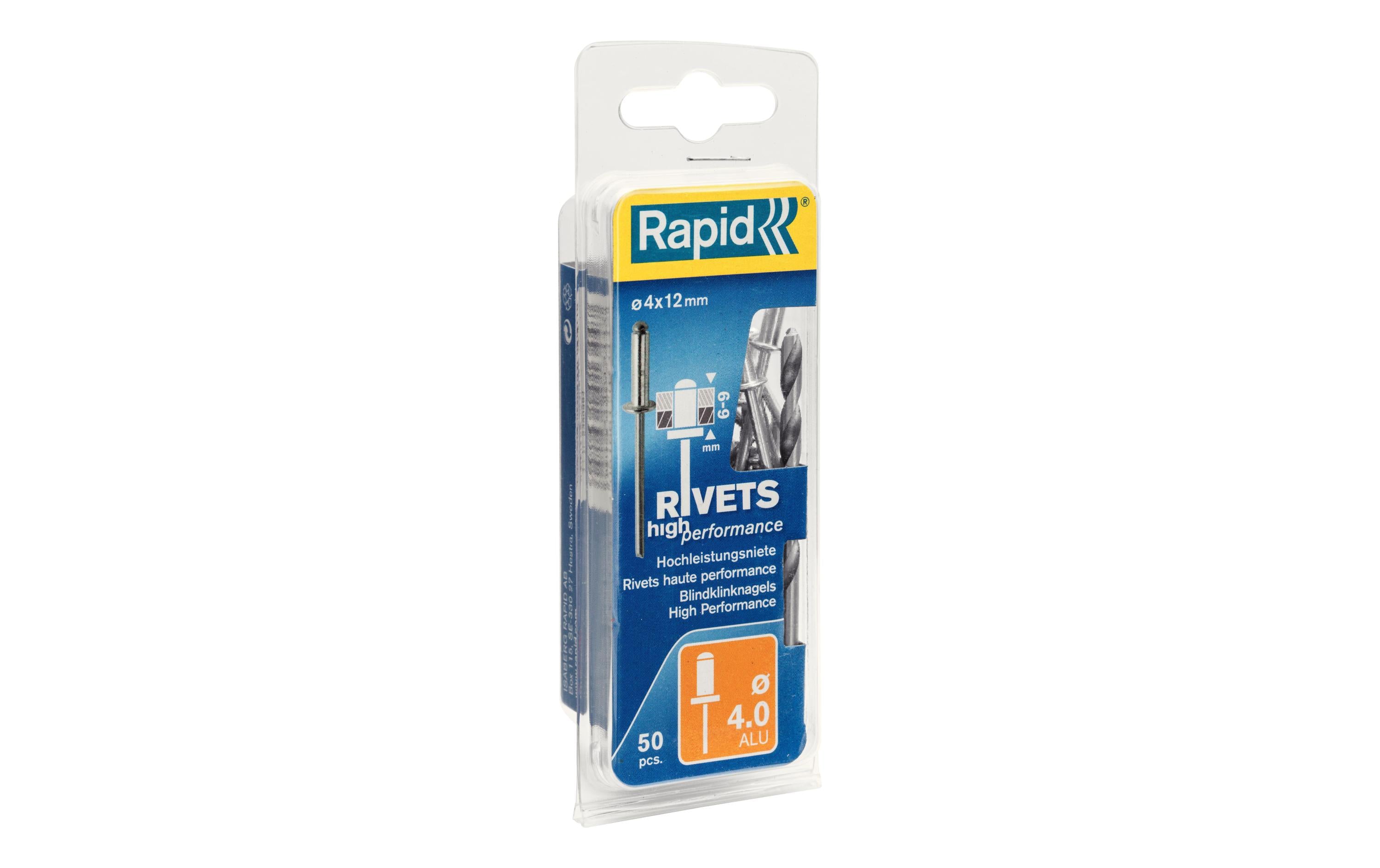 Rapid Blindnieten Aluminium 4x12mm 50 St. inkl. Bohrer, Blister