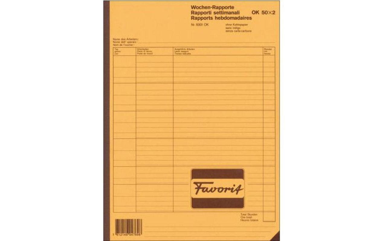 Favorit Wochenrapport 50 x 2 Blatt, A4 weiss/weiss