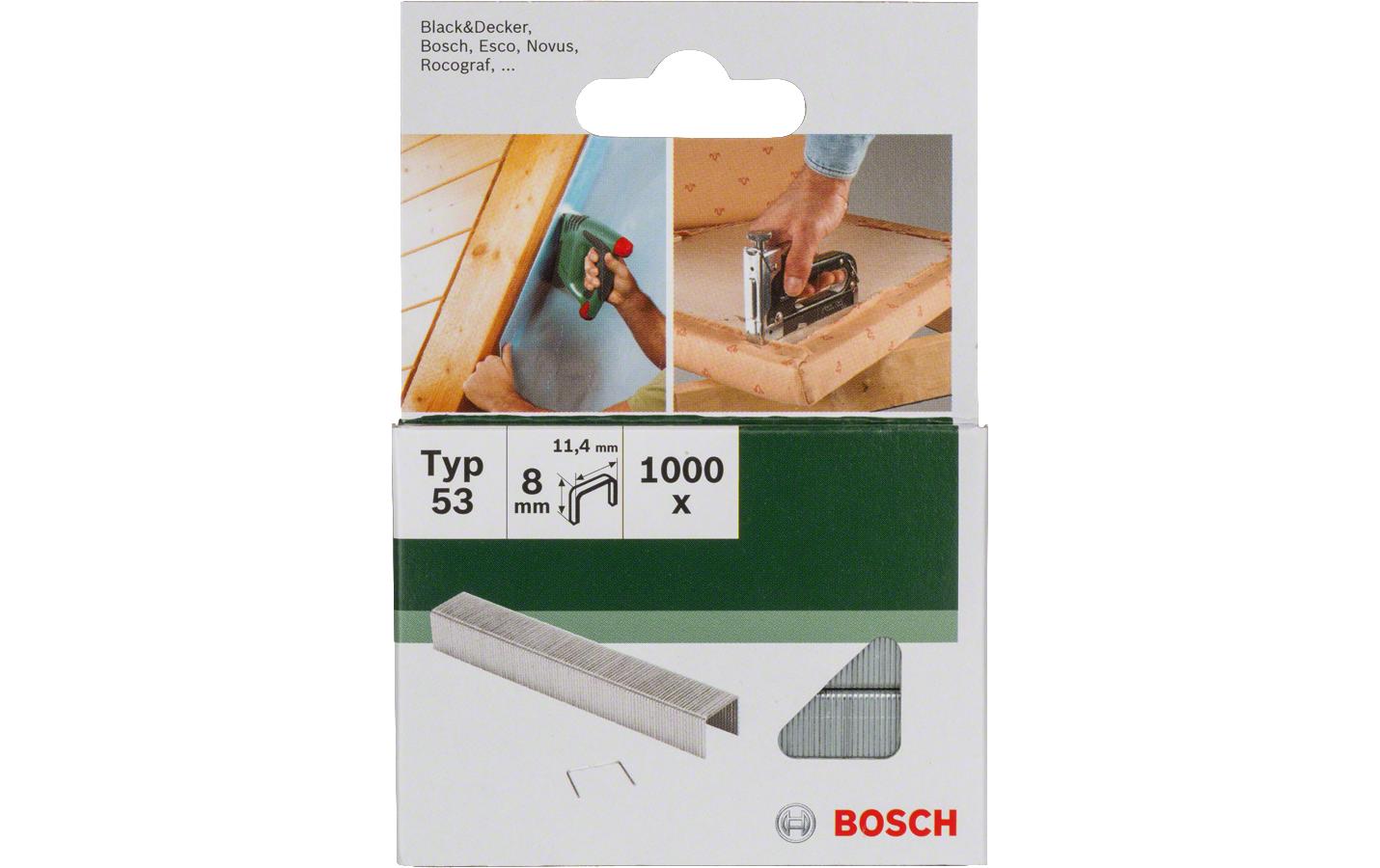BOSCH Feindrahtklammern Typ 53/8 Pack à 1000 Stk., für Textilien, Geflechte
