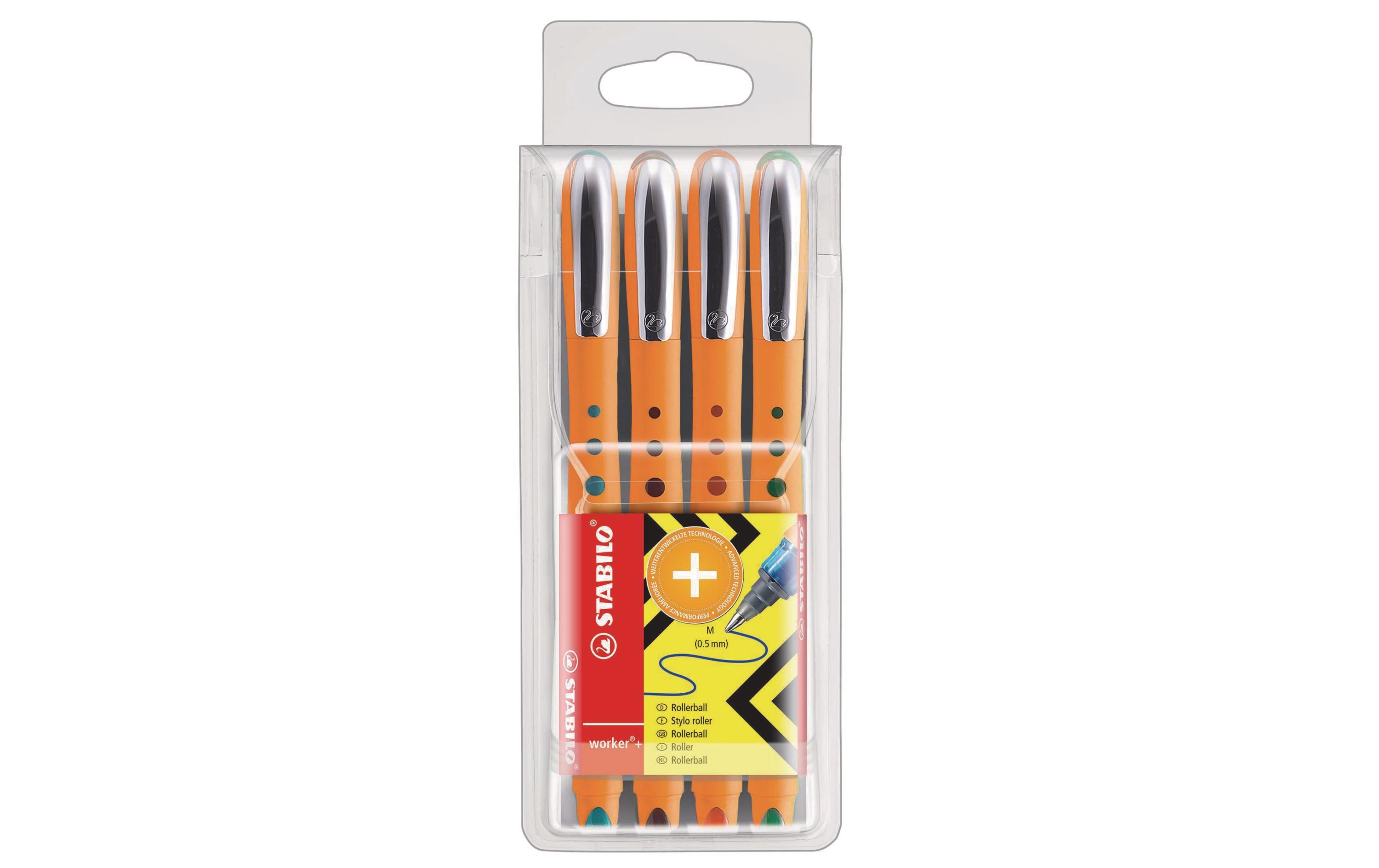 STABILO bionic worker medium Rollerball 4er Etui, Farbe: grün, rot, blau, schwarz,