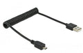 USB2.0 Micro-Kabel, 60cm, A-MicroB, Schwarz mit Spiralkabel
