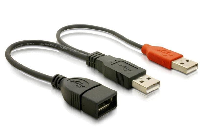 USB2 Y-Kabel Typ 2xA auf 1x A Buchse zur erweiterten Stromversorgung