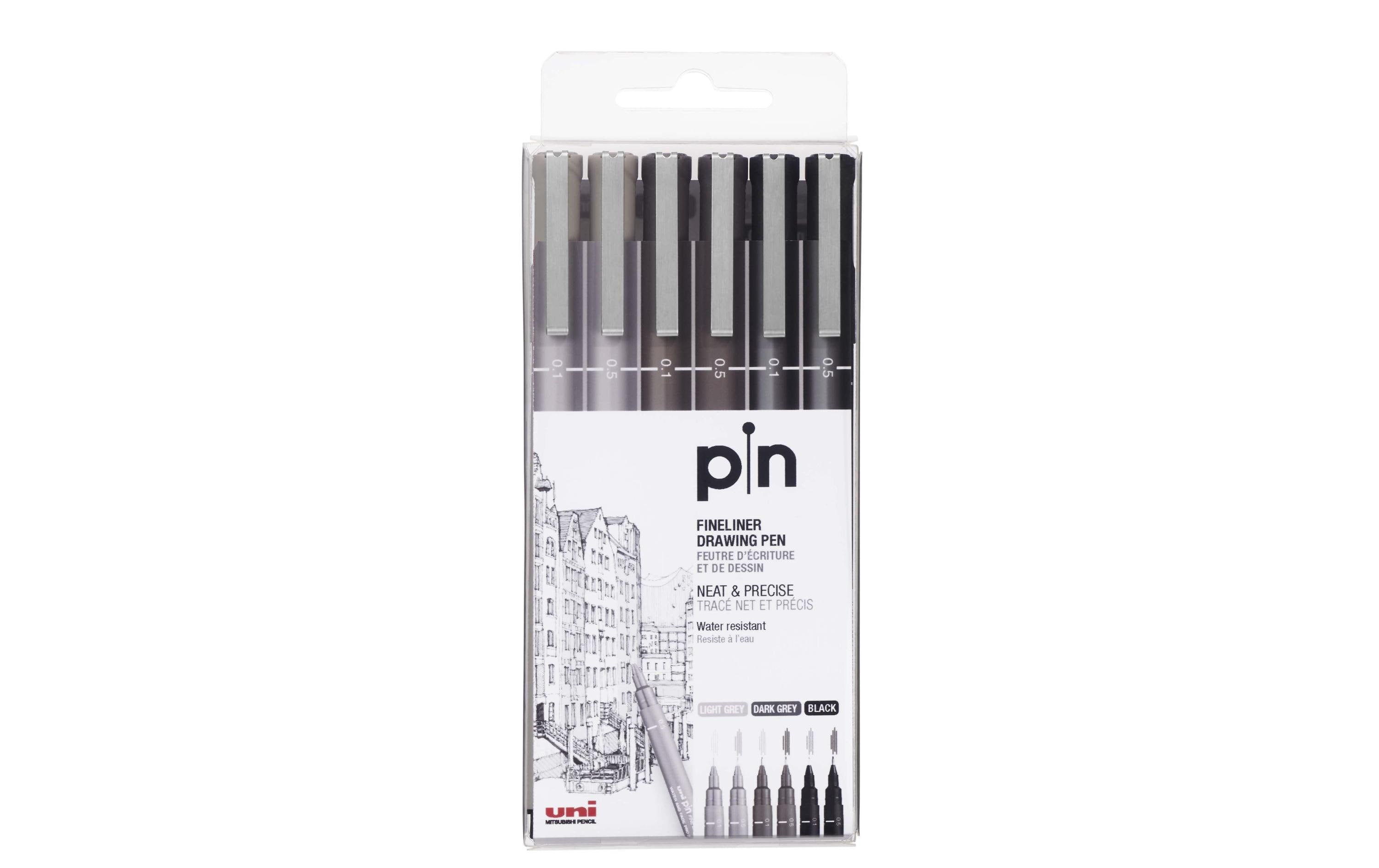 Uni PIN Fineliner Set assortiert - Etui zu 6 Stk ass.