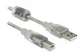 USB2-Kabel 0.5m A-B, Ferritkern Geeignet für Drucker u. Scanner,transparent